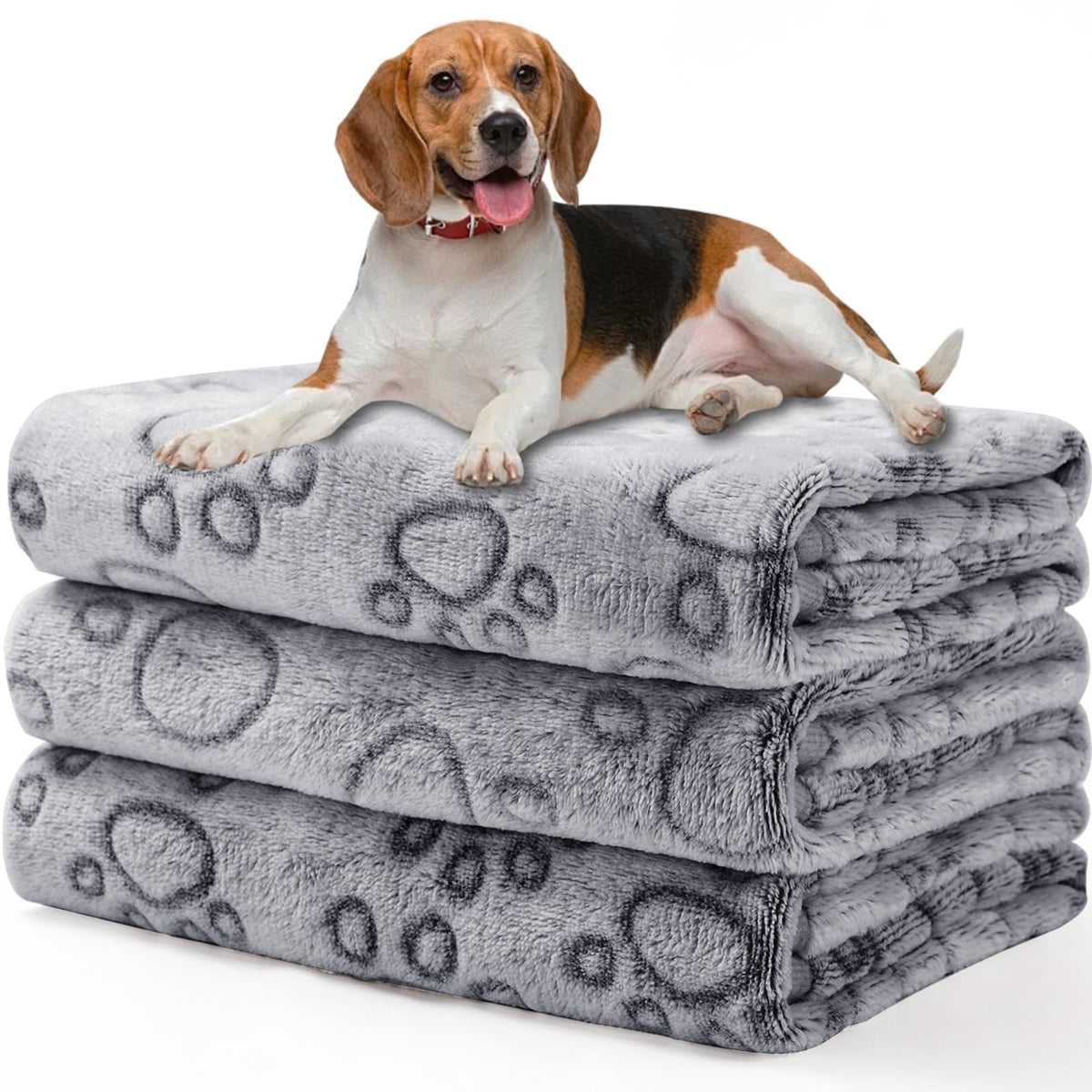 Luciphia 1 Pack 3 Blankets Fluffy Premium Fleece Pet Blanket Flannel Paw Printed Throw For Dog Cat Grey Paw Medium(30'X20',Pack Of 3)