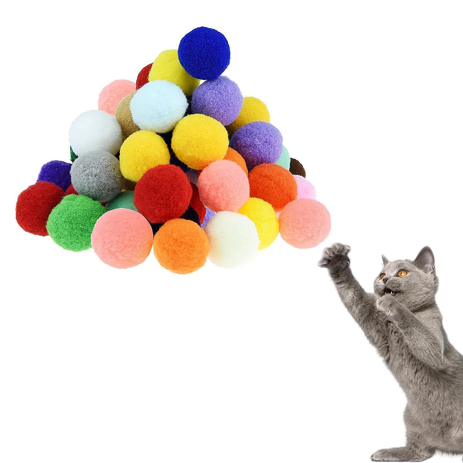 Thxutm Cat Toy Balls, 20Pcs Premium Soft Pom Pom Balls For Kittens, 1,9'' Funny Interactive Cat Pompom Toys For Bored Indoor Cat