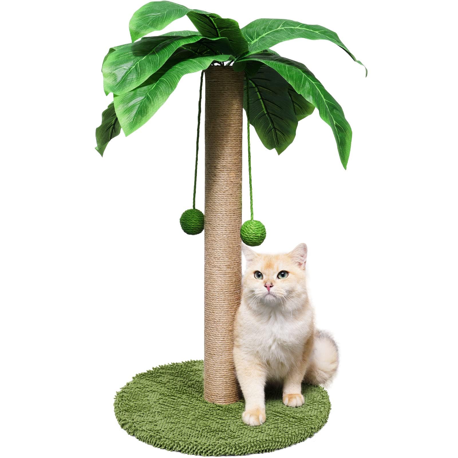 Zoozoo Cat Scratching Post, Cat Coconut Palm Tree For Indoor Kittens With Natural Sisal Scratch Pole Hanging Sisal Ropes And Bal
