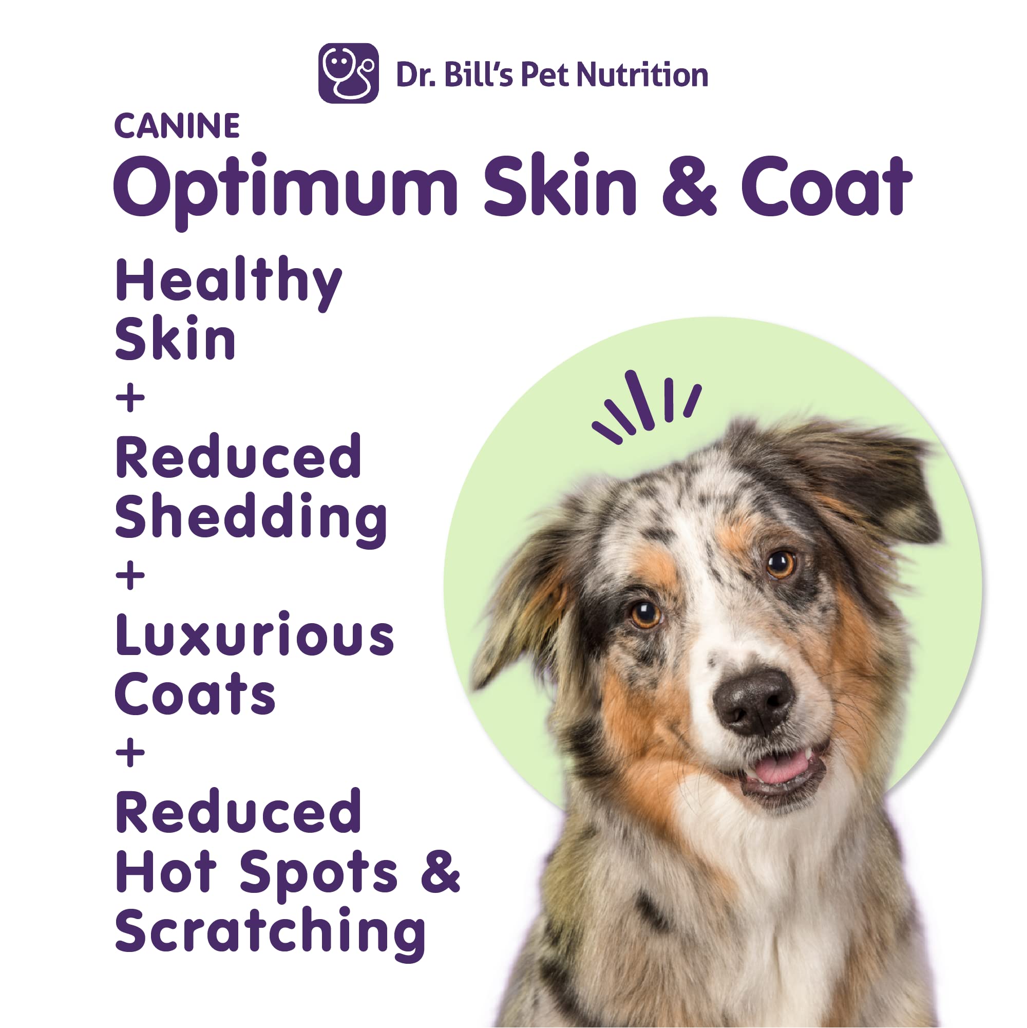 Dr. Bills Canine Optimum Skin & Coat - Reduces Shedding, Itching, Dry Skin - Allergy Relief for Healthy Fur - Omega 3, Collagen