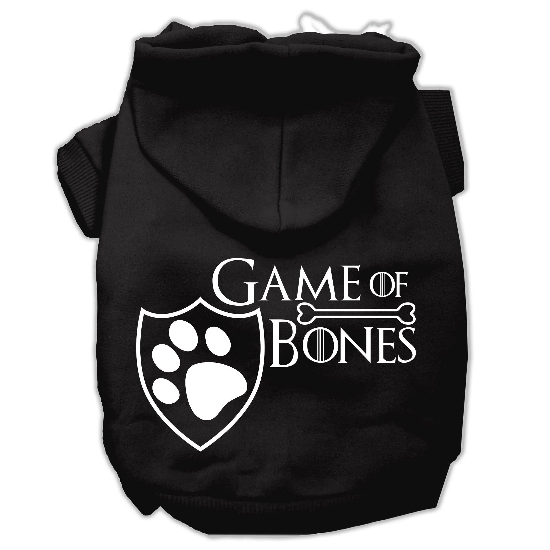 Pet Dog & Cat Hoodie Screen Printed, 'Game Of Bones' Red Xs (0-3 Lbs.)
