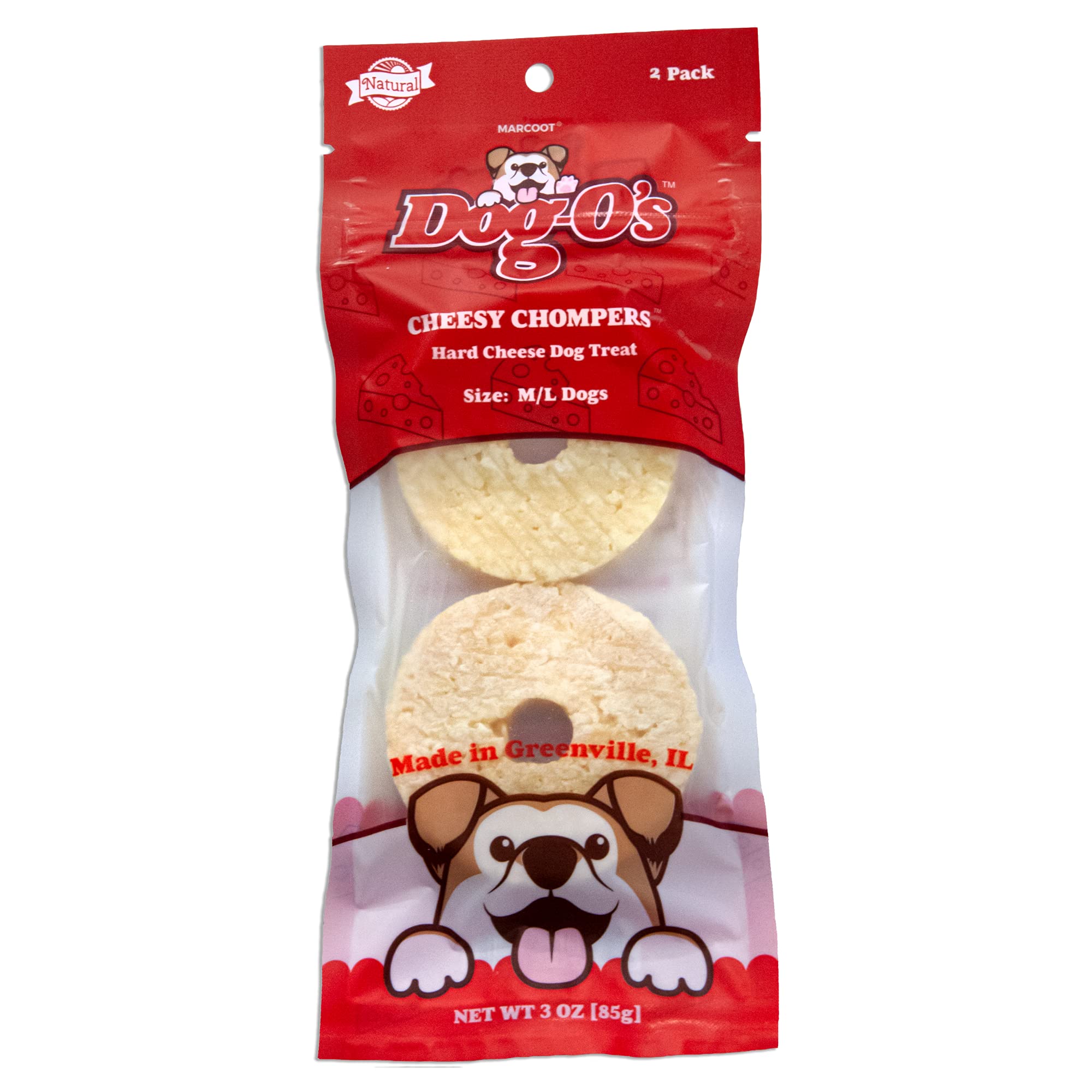 Marcoot Dog-Os Cheesy Chompers, All-Natural, Made in The USA, Grain Free, Real Cheese Treats for Medium & Large Dogs (Pack of 2 