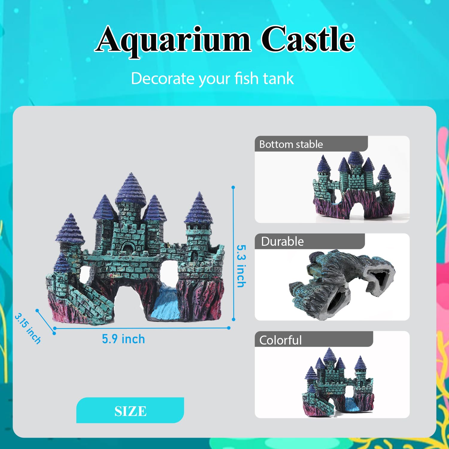 Mechpia 13 Pieces Aquarium Decorations Kit, Fish Tank Decorations Set Small Resin Castle and Rockery Betta Fish Cave Hideout Cor