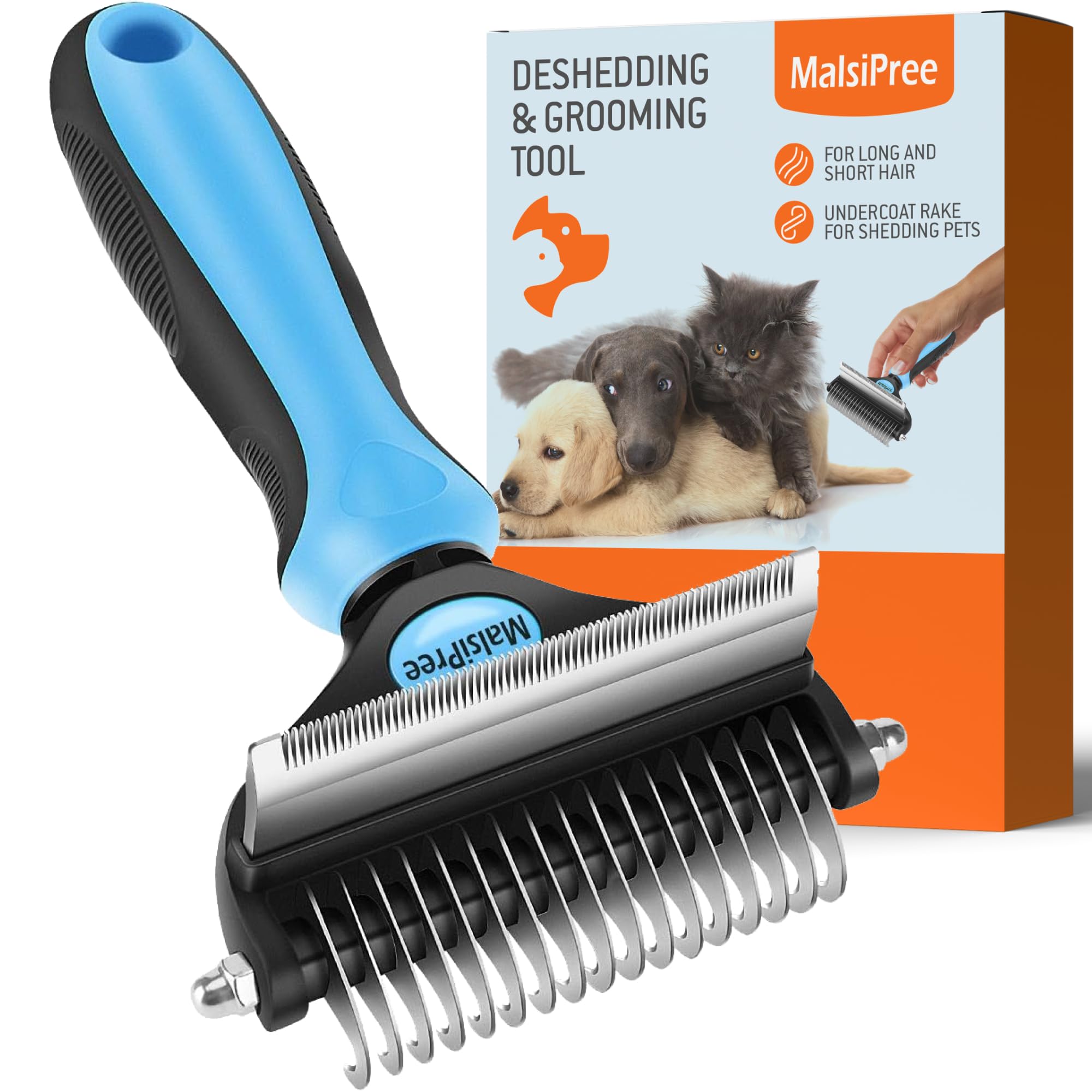 Malsipree Cat Grooming Brush For Shedding- 2 In 1 Deshedding Tool And Undercoat Rake For Long And Short Haired Cats And Small Do