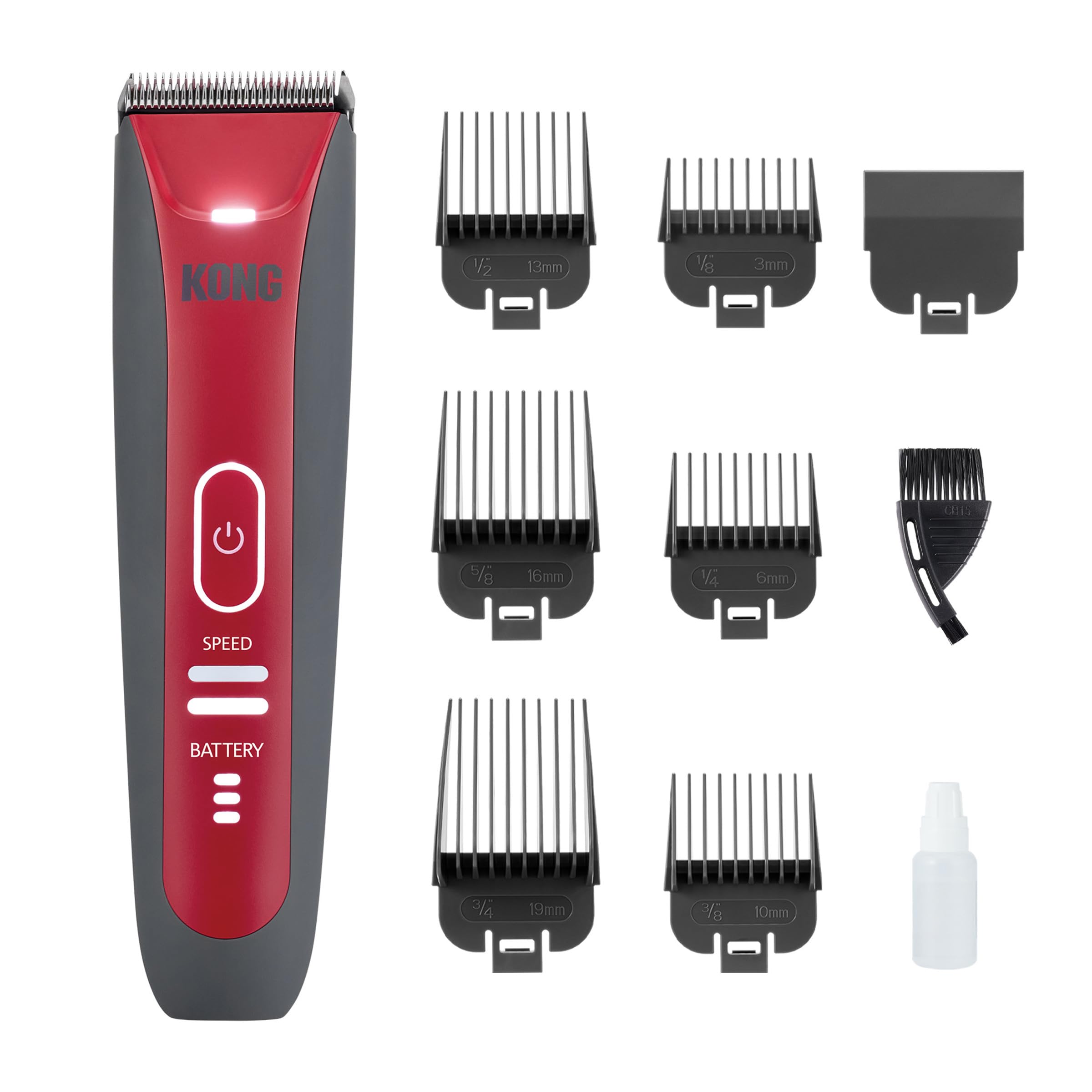 Kong 2-Speed Cordless-Corded Dog Clipper Kit - Stainless Steel Blade, Waterproof, LED Spotlight, Use-While-Charging, 6 Guide Com