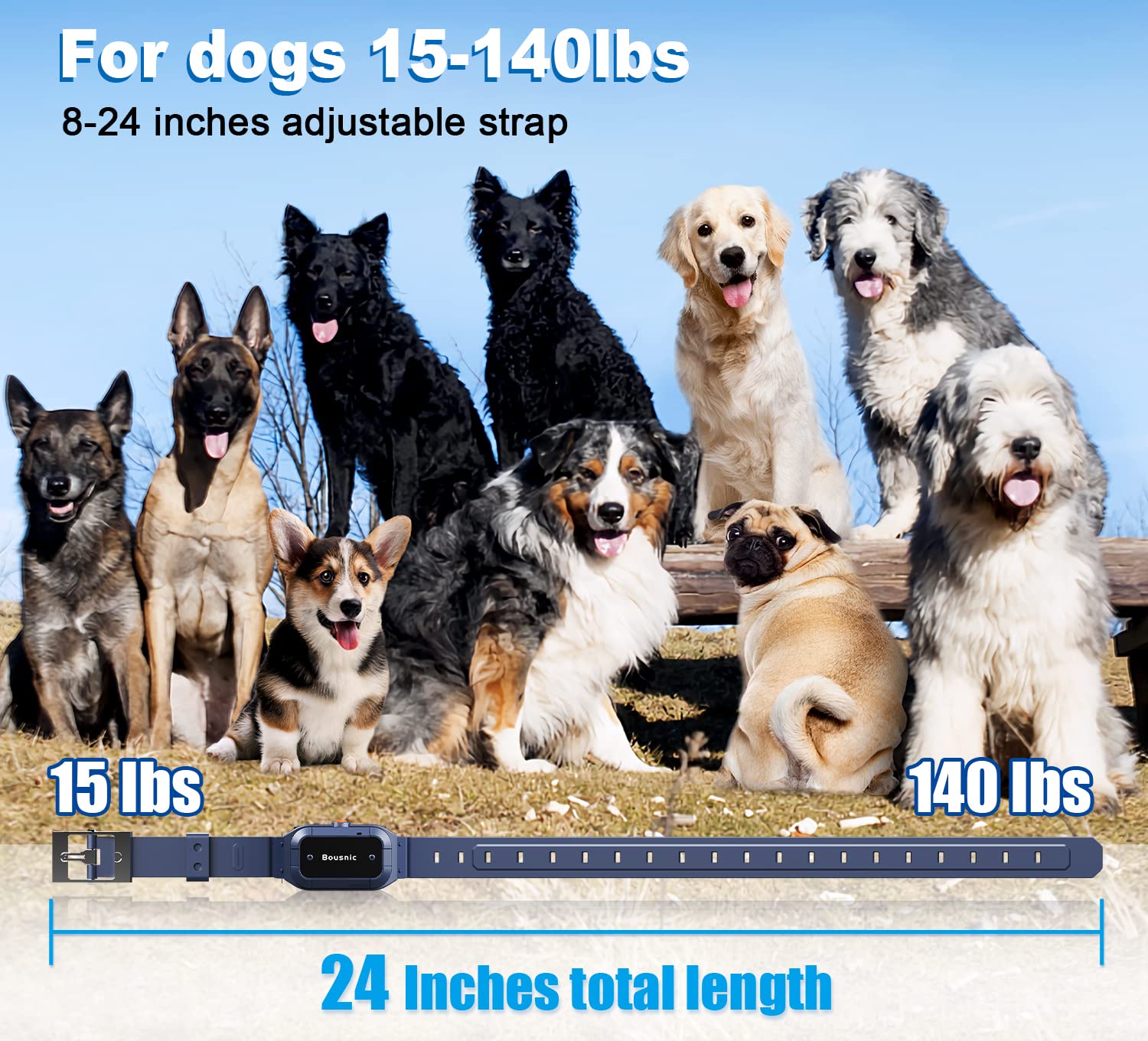 Bousnic Dog Shock Collar With Remote -  Mile Electronic Training Collar For (15-140Lbs) Medium Large Dogs, Waterproof Rechargeab