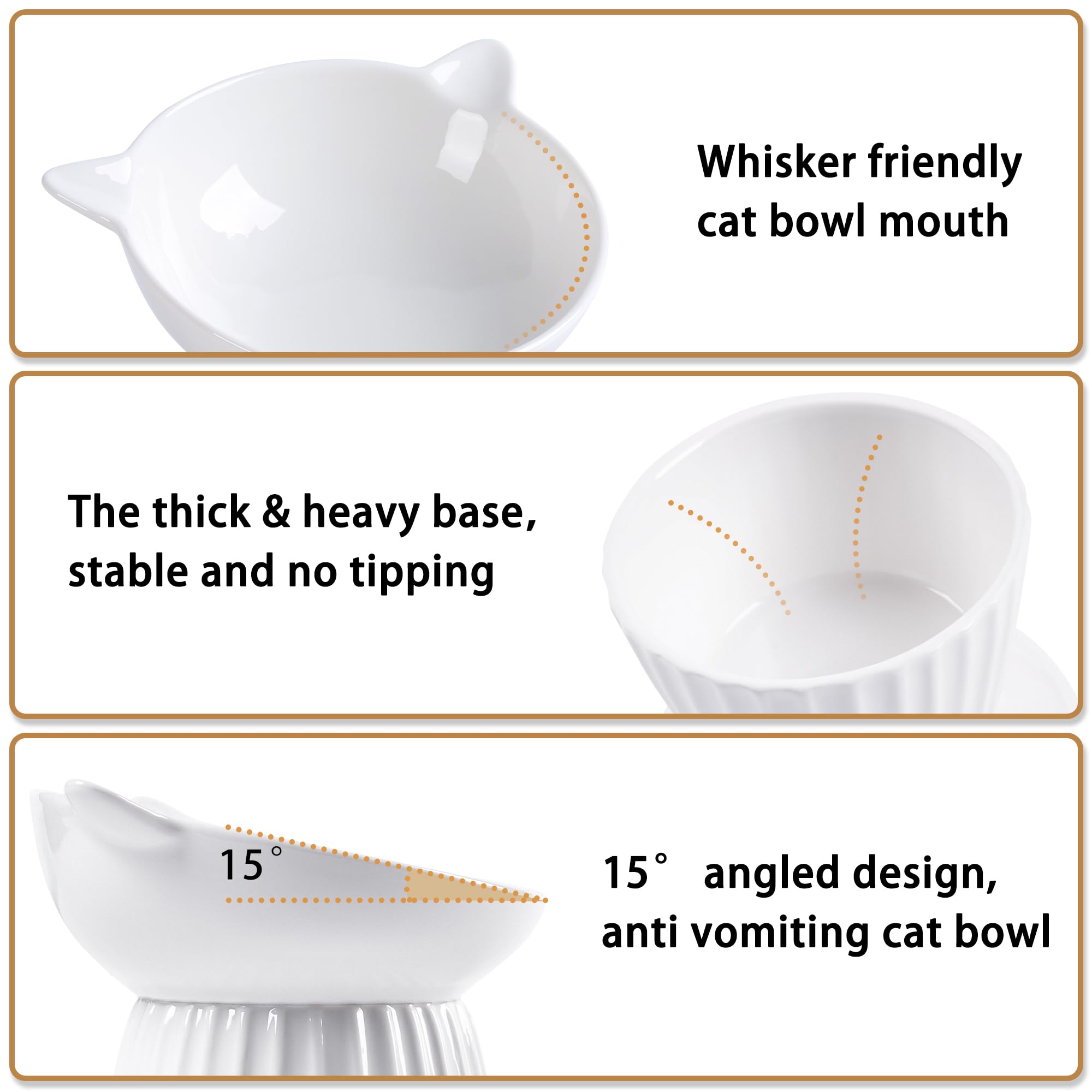 Wellbro Ceramic Raised Cat Bowl,Tilted Raised Bowl Anti Vomit Bowls For Indoor Cats Whisker Friendly Pet Feeder For Cats Puppies