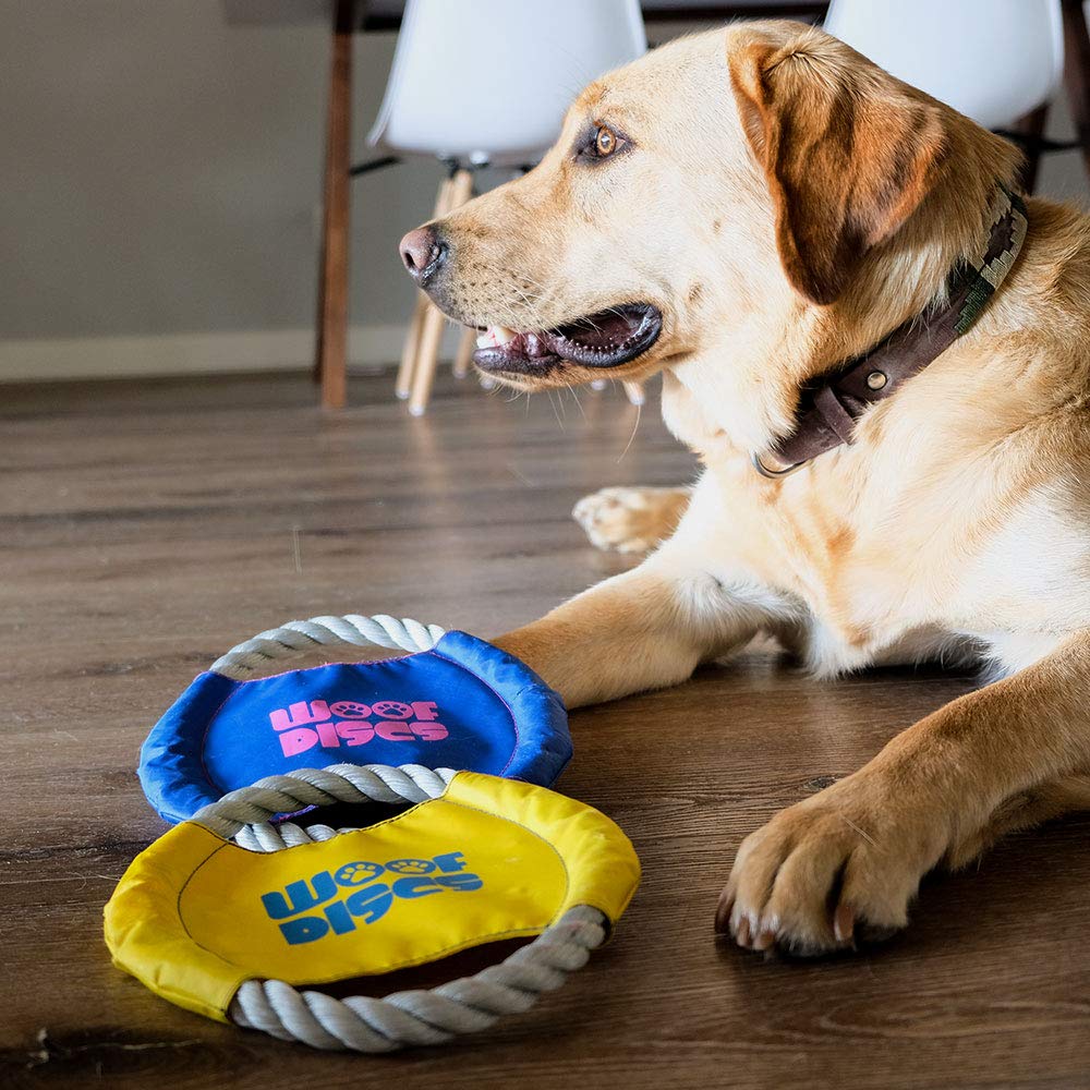Woof Discs Flying Rope Disc - Durable Chewing Frisbee, Yellow, Model WOOFDSC-MAIN-1