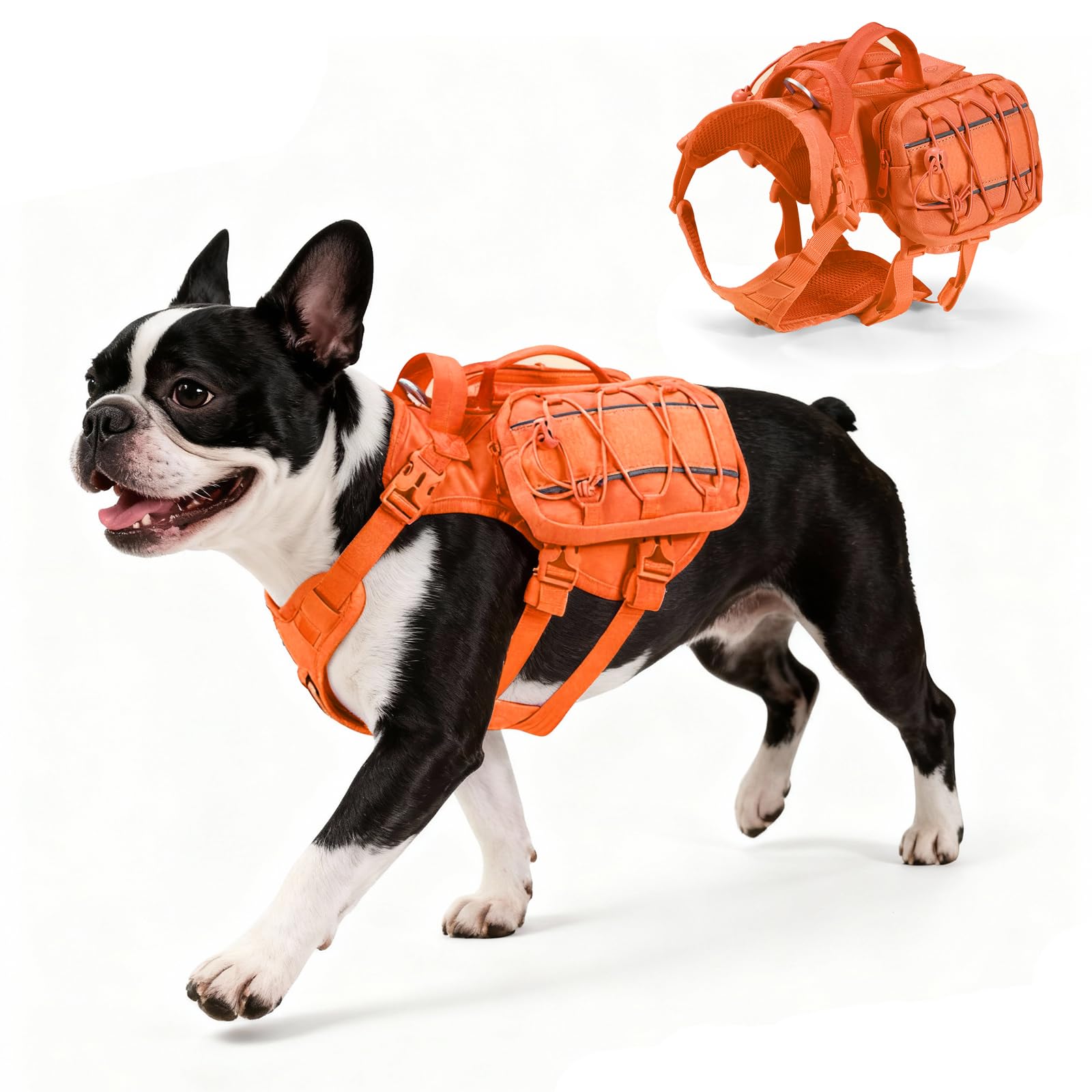 AOKOWN Small Dog Harness Backpack, No Pull Adjustable Dog Vest with Handle & Leash Ring, Lightweight Dog Backpack with Side Pock