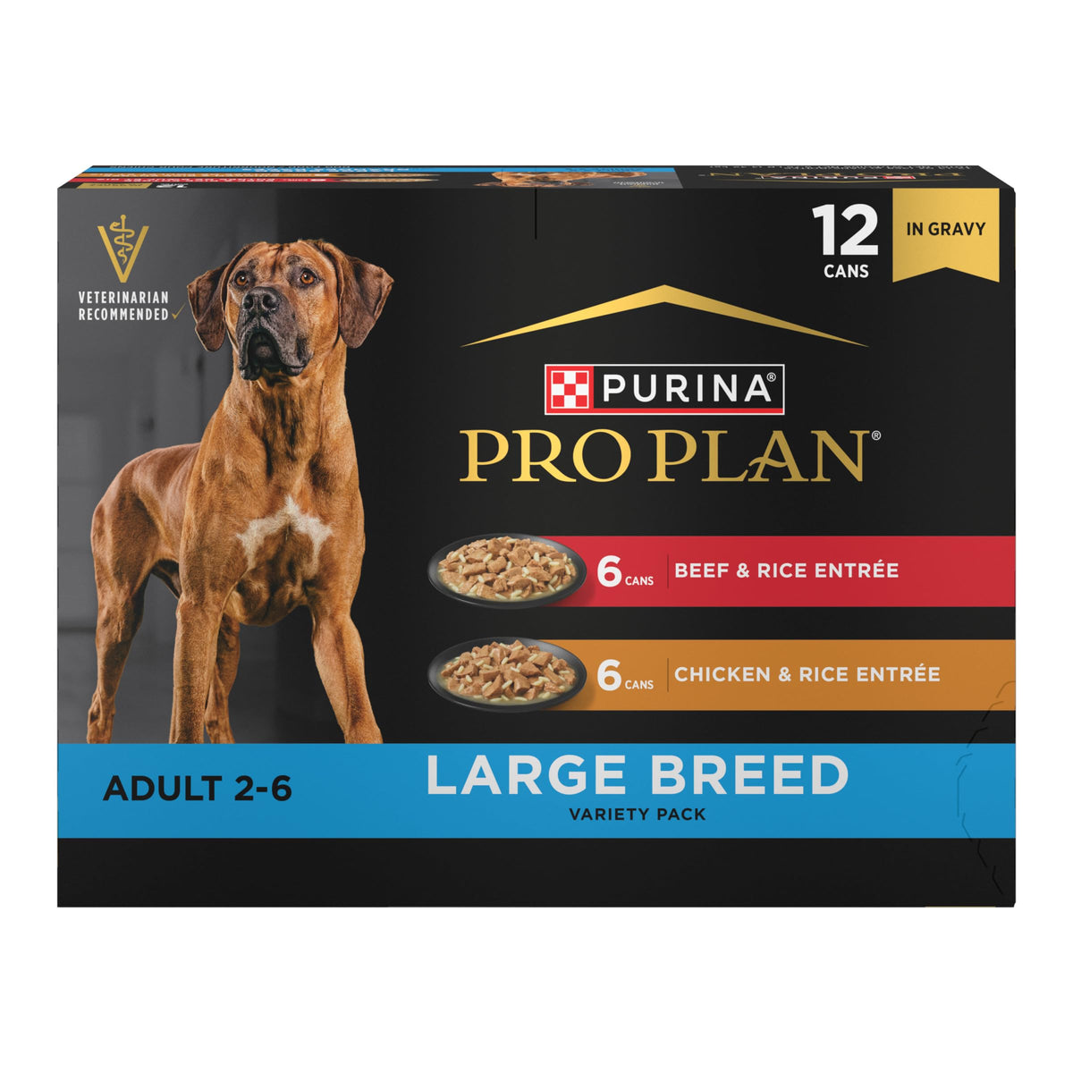 Purina Pro Plan Specialized Large Breed Chicken And Rice And Beef And Rice In Gravy 12Ct High Protein Wet Dog Food Variety Pack - (Pack Of 12) 13 Oz. Cans