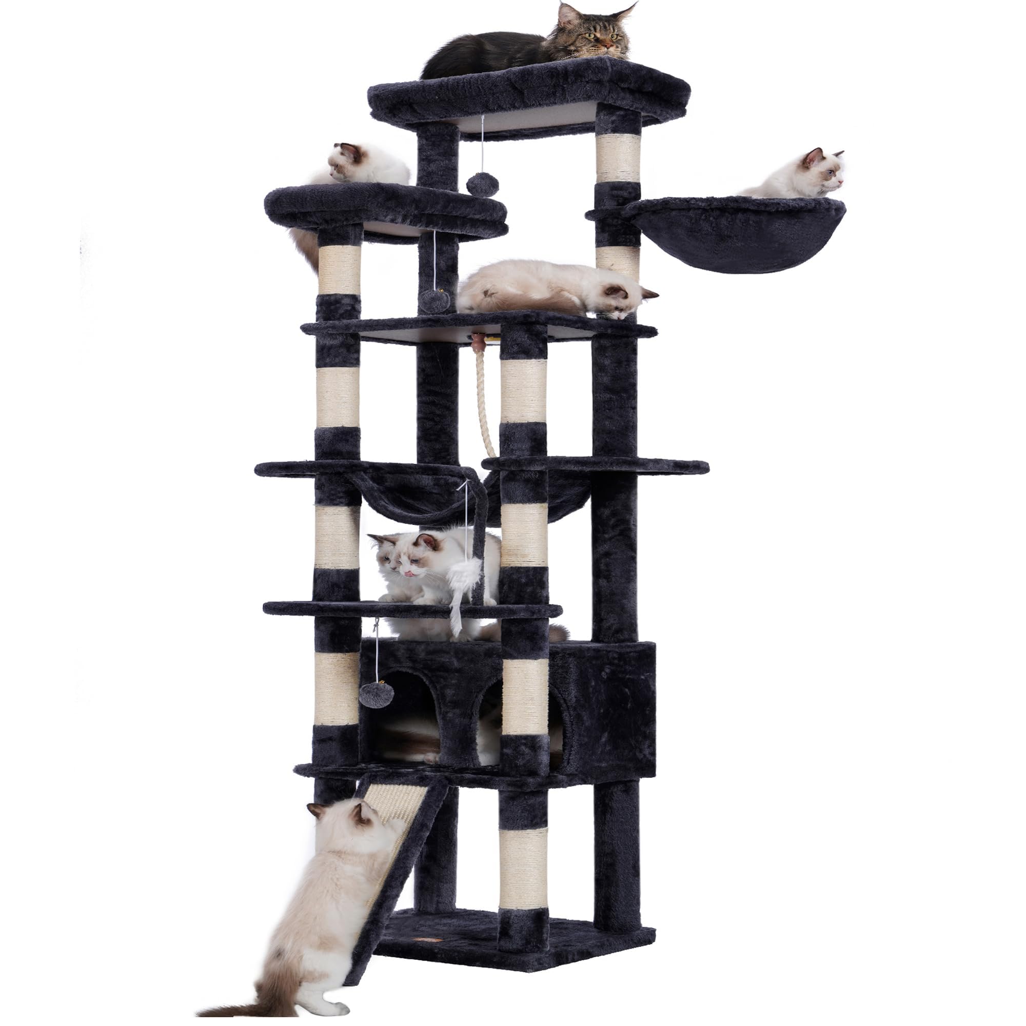 Heybly Tall Cat Tree,78 Inch Multi-Level Cat Tower For Indoor Cats,2 Widened Plush Perches Cat Condo With Scratching Board And B