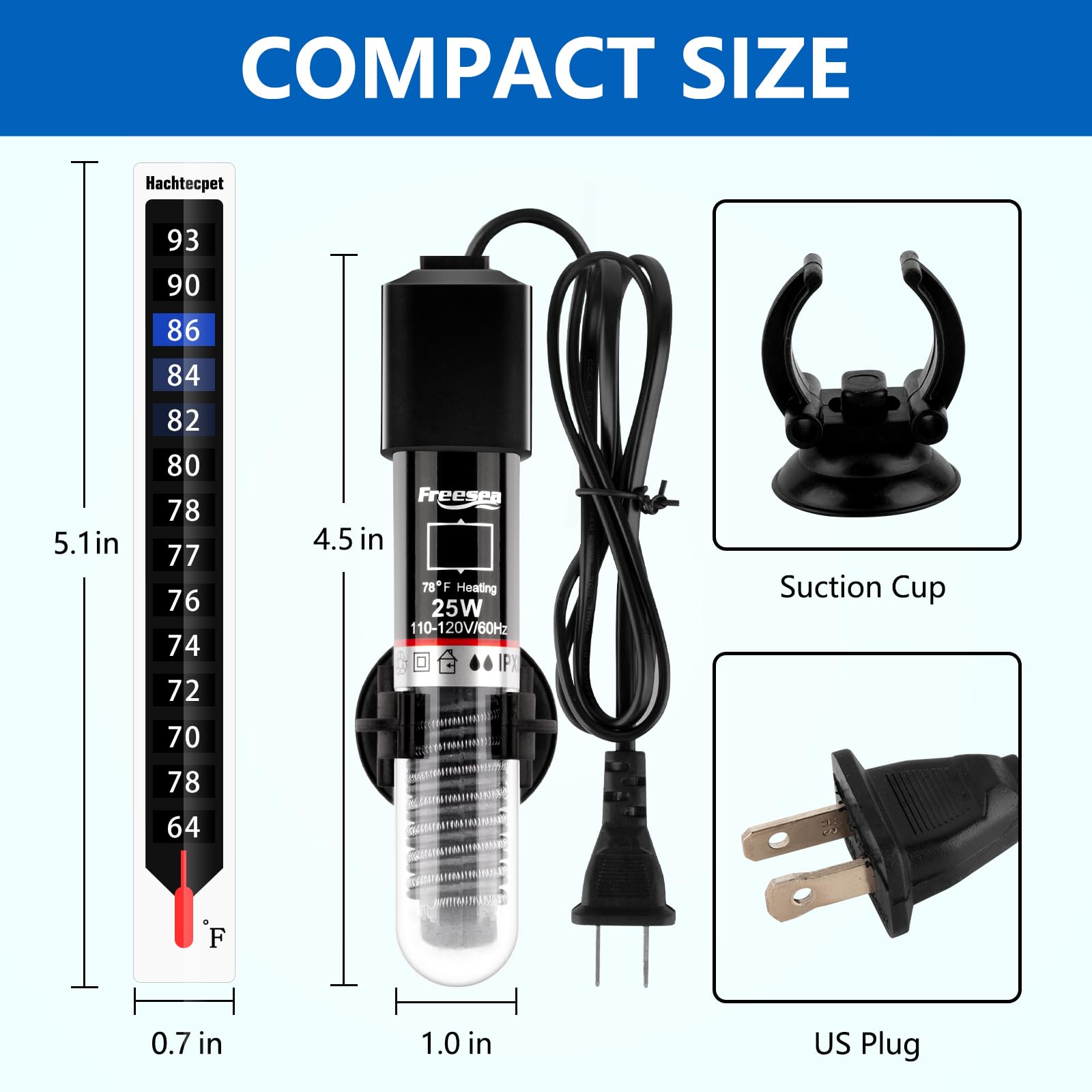 Freesea Aquarium Fish Tank Heater: 25W Small Submeisible Water Heater With Preset Temperature For Betta  Turtle  Saltwater  Fres
