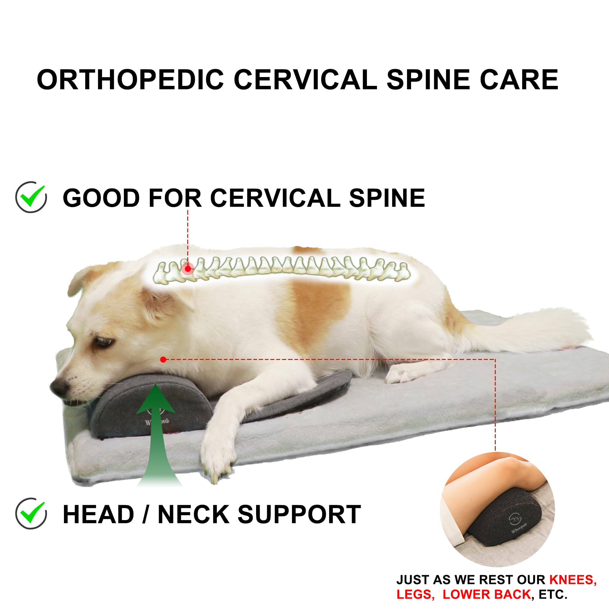 Whoopub Dog Bolster Pillow For Large Dogs, Benefit For Cervical Vertebra And Neck, Easy To Carry When Traveling, With High Resil