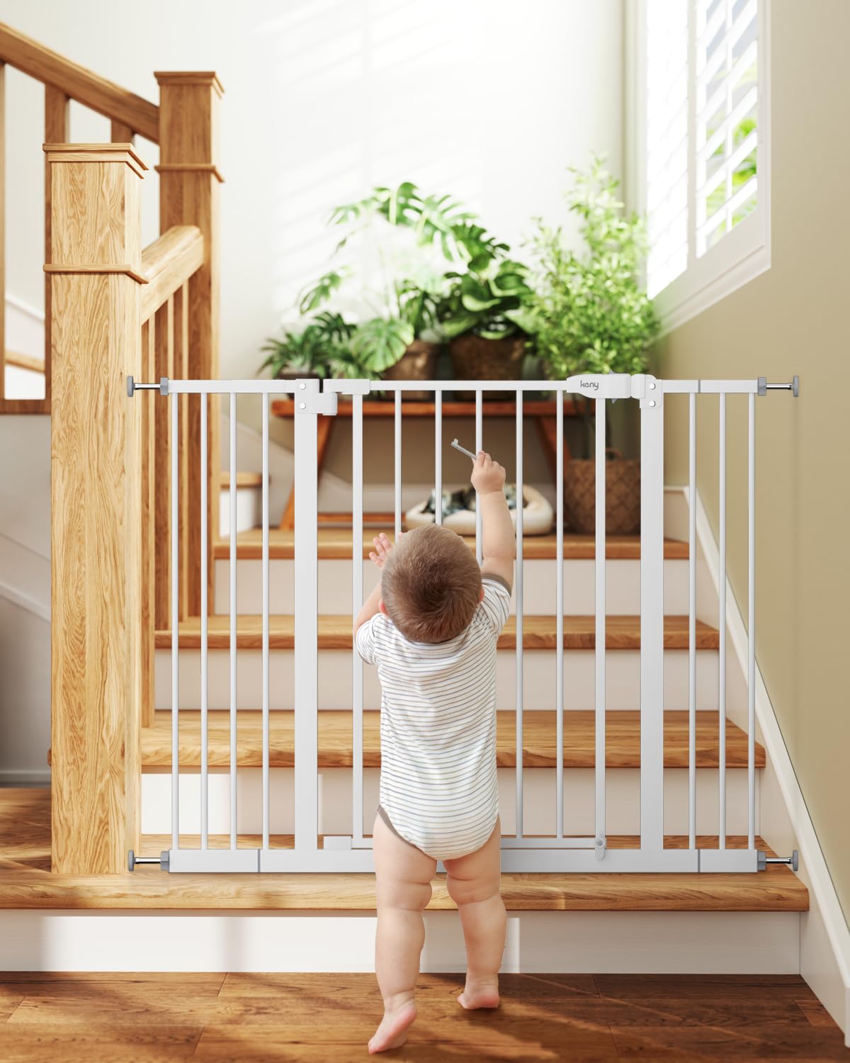 Keny 29-42.5 Baby Gate For Stairs, Auto Close Safety Dog Gate, Pressure Mounted Easy Walk Through Pet Gate For Doorways, Durable