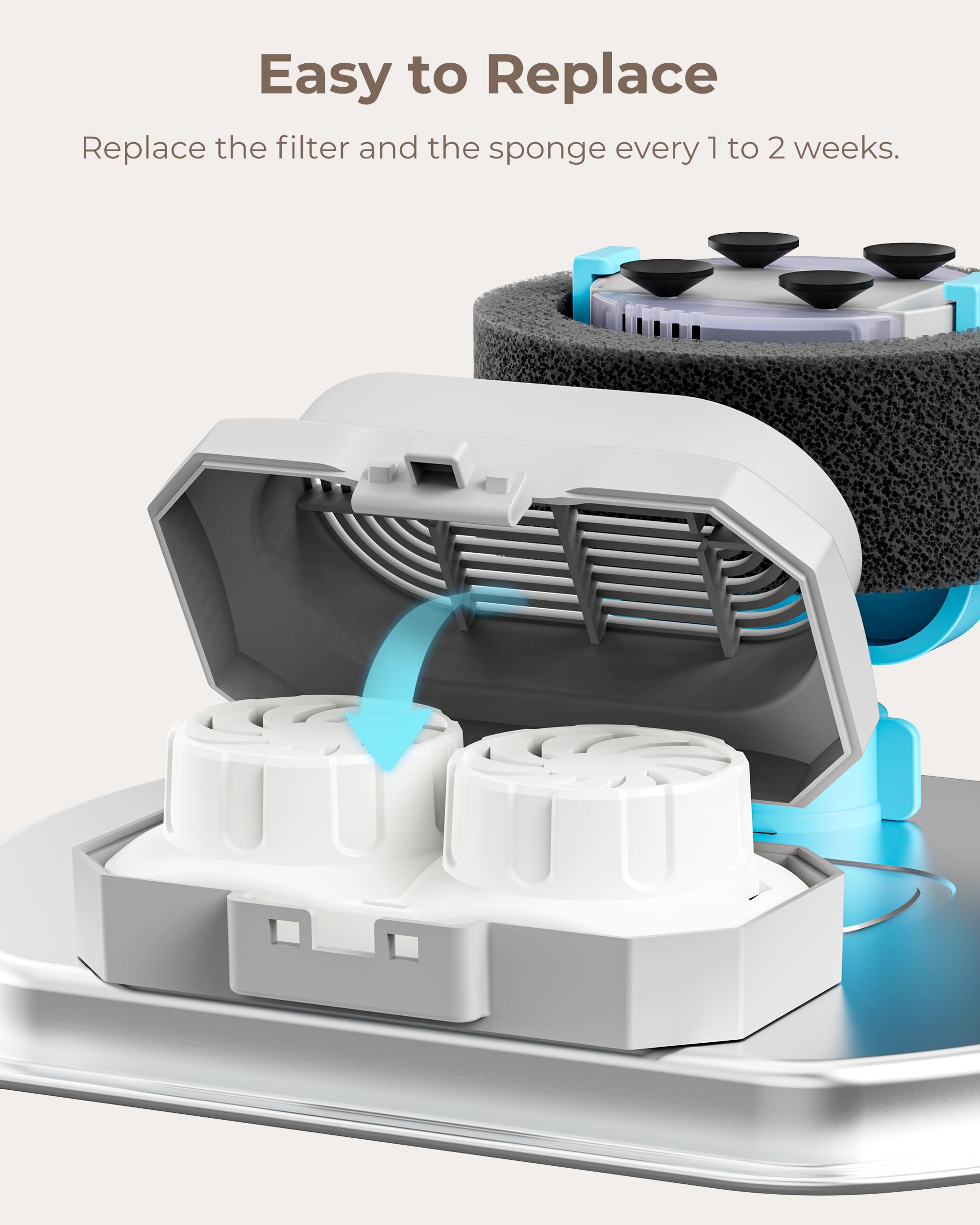 Neareal Official 12-Pack Replacement Filters And Pre-Filter Sponges For 108 Oz / 3.2 L Stainless Steel Cat Water Fountain