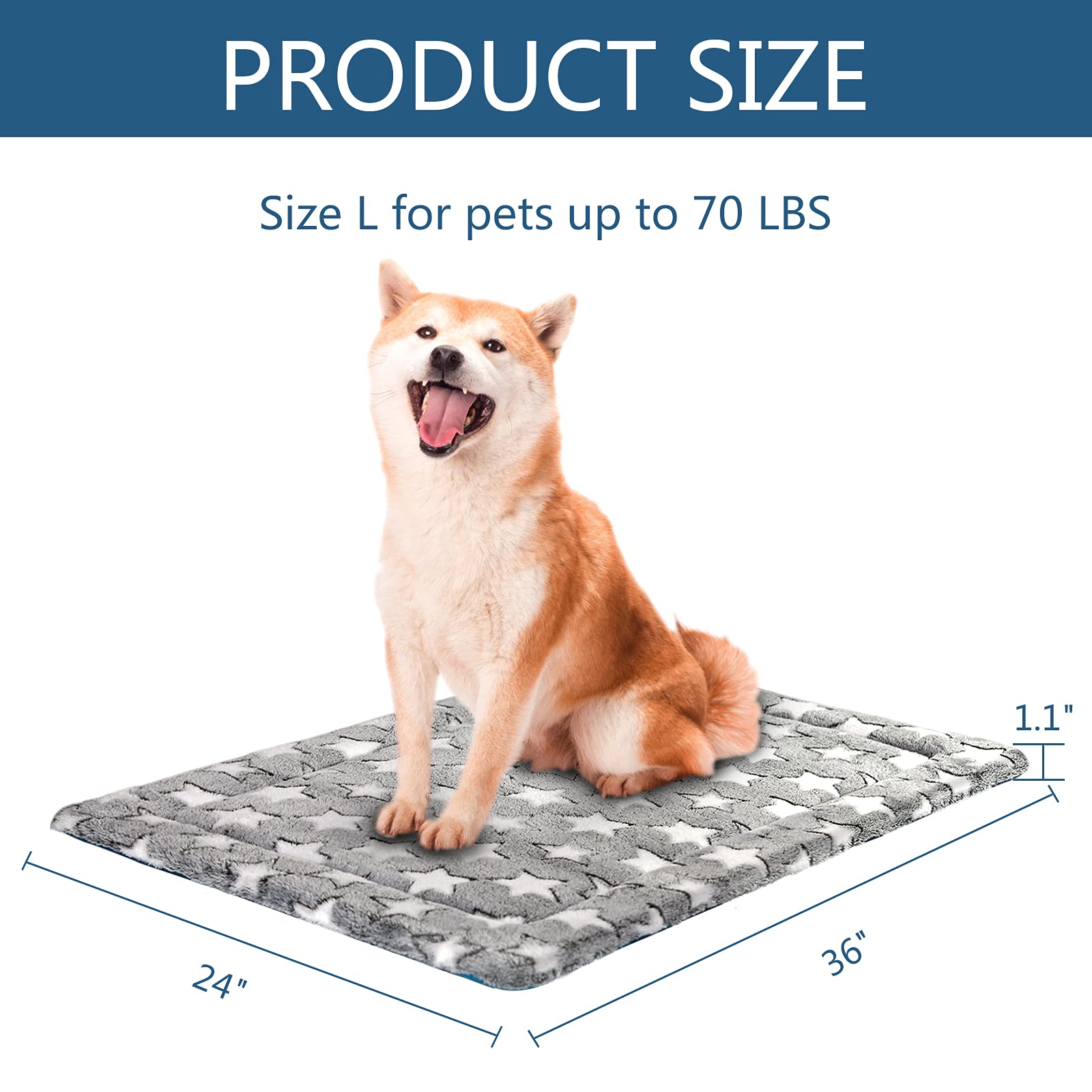 Kroser Fancy Dog Crate Pad Dog Bed Mat Reversible (Cool & Warm), Dog Bed Pad With Machine Washable, Dog Crate Mat For Small To Xxx-Large Dogs, Grey, Navy, Star Pattern