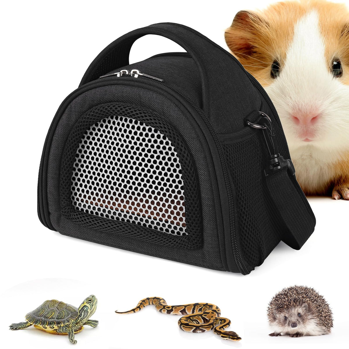 Yudodo Hamster Carrier Guinea Pig Carrier Bag Small Animal Sugar Glider Pouch Gerbil Hedgehog Portable Travel Carrier Outdoor Hangbag Flying Squirrel Rat Carrier Black