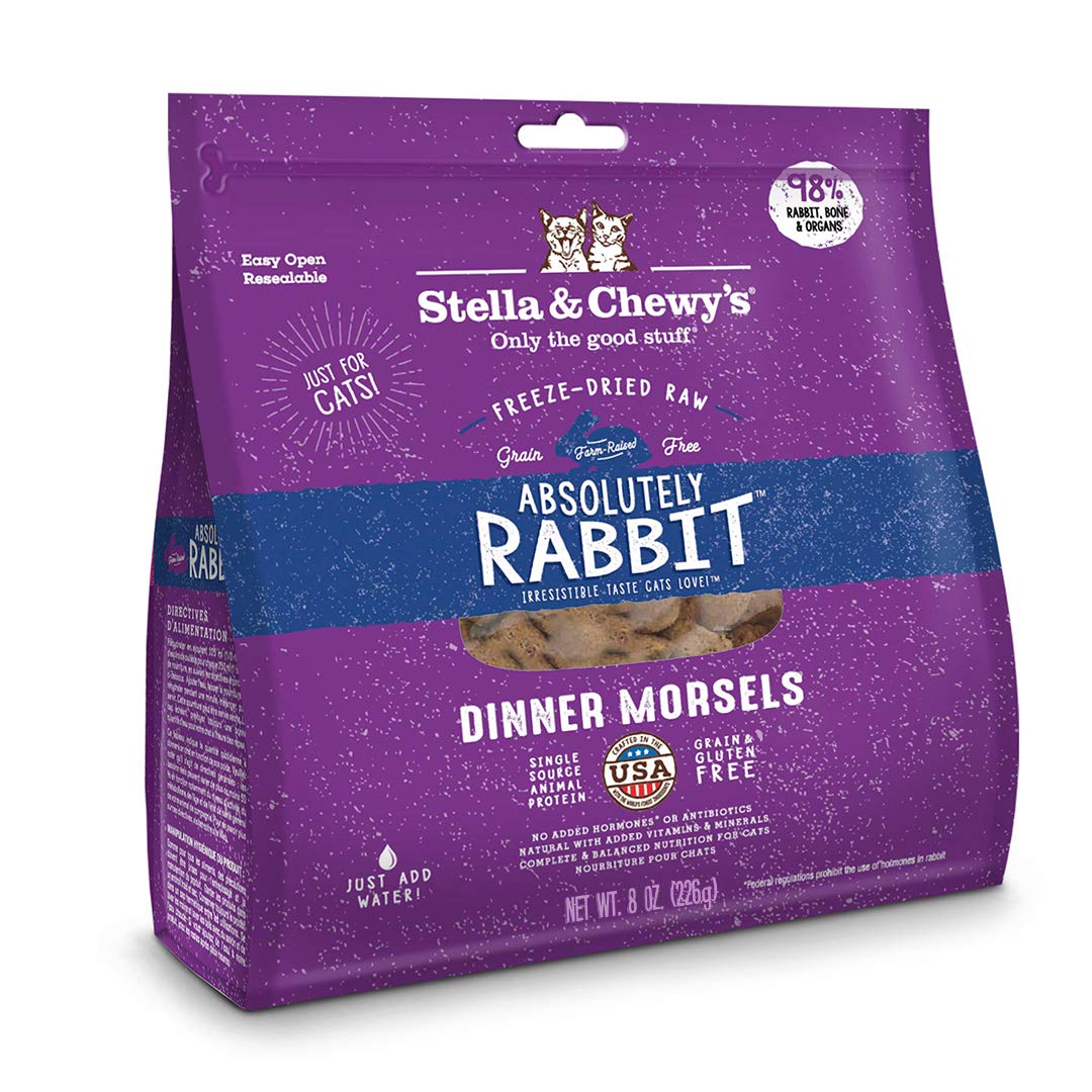 Stella & Chewys Freeze-Dried Raw Cat Dinner Morsels - Grain Free, Protein Rich Cat & Kitten Food - Absolutely Rabbit Recipe - 8 