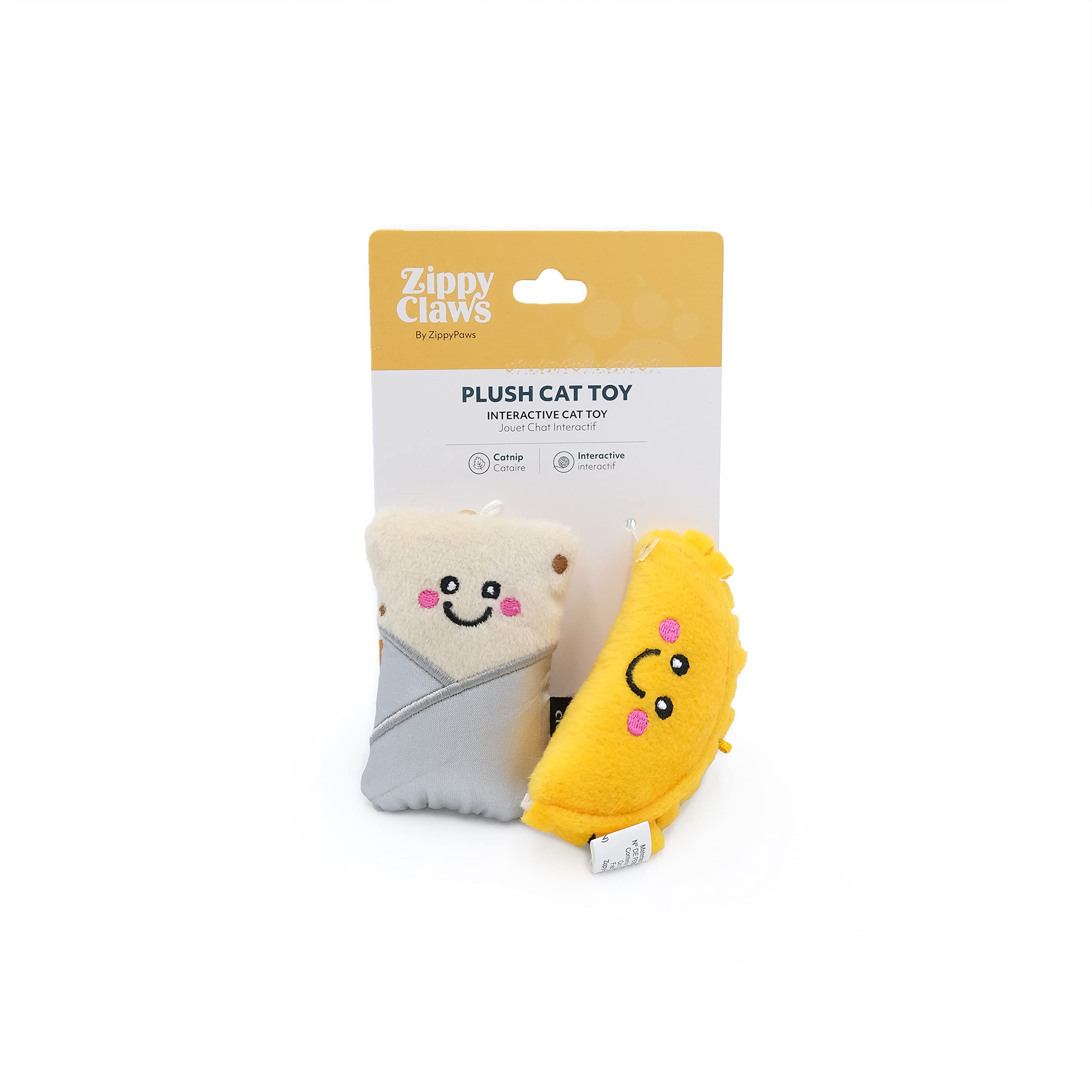 Zippyclaws Nomnomz - Taco & Burrito Catnip Toy, Cute Cat Toys For Kittens & Indoor Cats, Funny Plush Cat Toy Gifts, Small Novelty Kitty Toys For Bored Cats