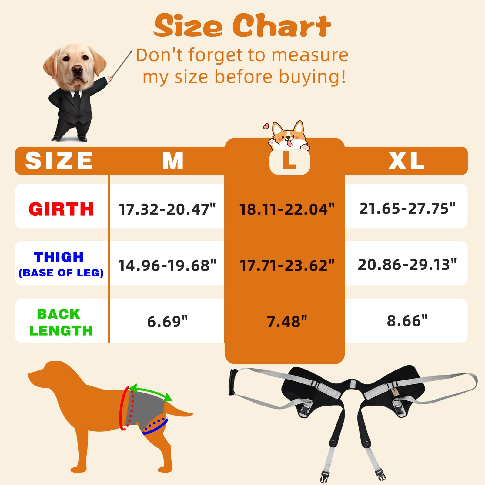 Dog Lift Harness For Large Dogs,Dog Sling For Back Legs,With Handle,Rear Leg Support/Walk/Up Stairs/Dogs Joint Injuries/Arthriti