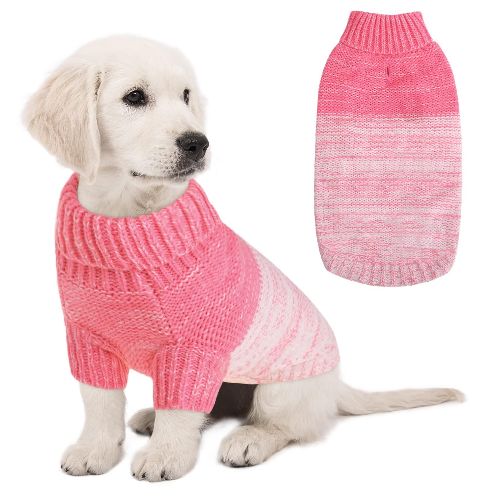 Queenmore Knitted Pullover Dog Sweater, Turtleneck Pet Cat Sweater, Cold Weather Puppy Sweater Stitching Knitwear With Leash Hole For Small Medium Dogs