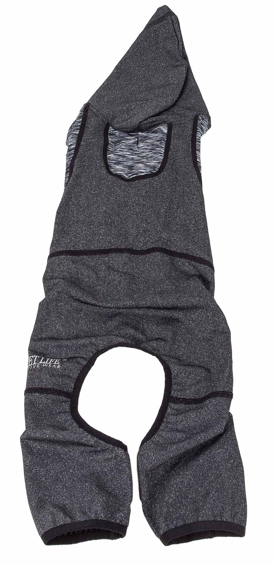 Pet Life    Active Pawsterity Heathered Performance 4-Way Stretch Two-Toned Full Bodied Hoodie, Medium, Black