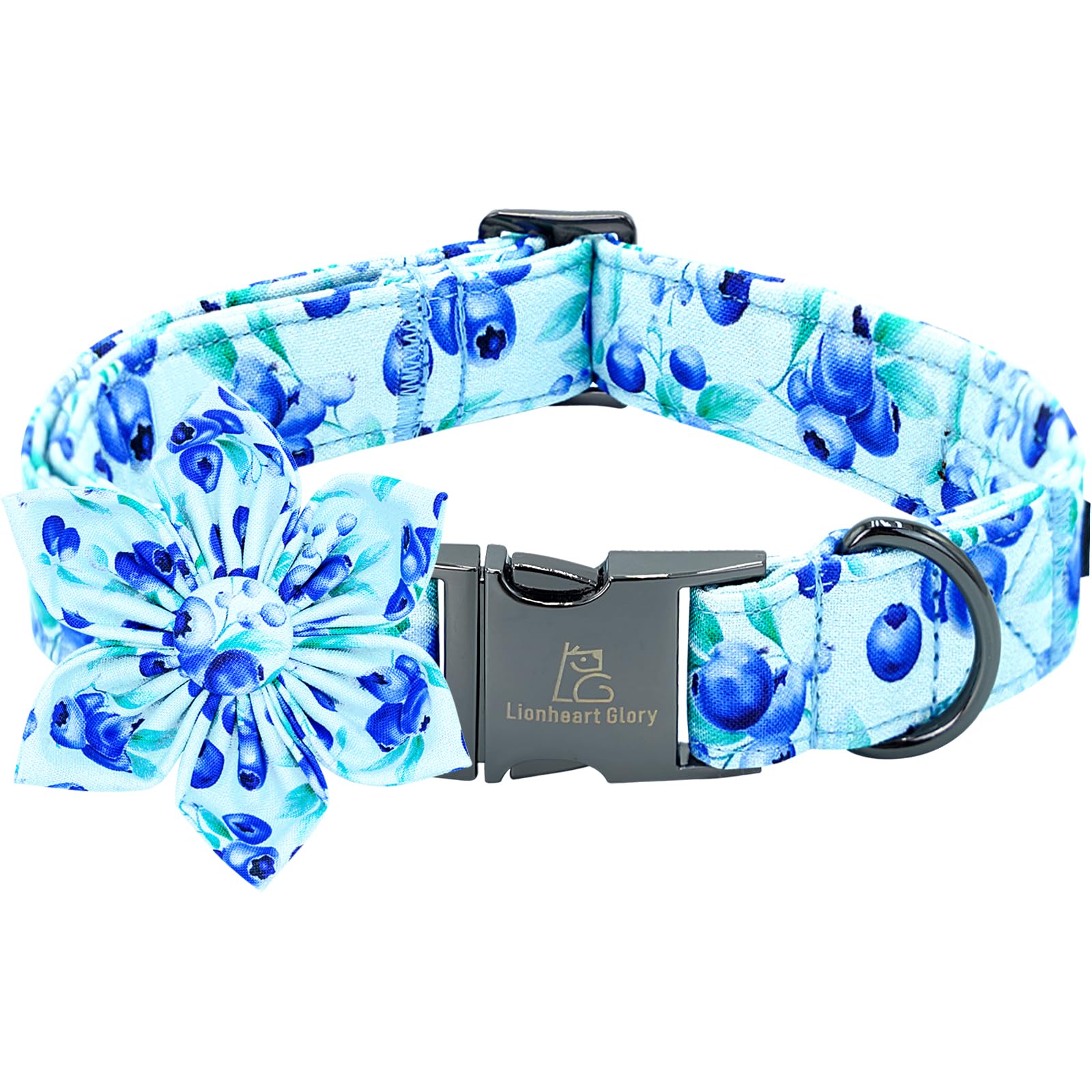 Lionheart Glory Dog Collar With Flower Blueberries Print Collars For X-Small Dogs, Spring Summer Cute Duty Adjustable Dog Flower