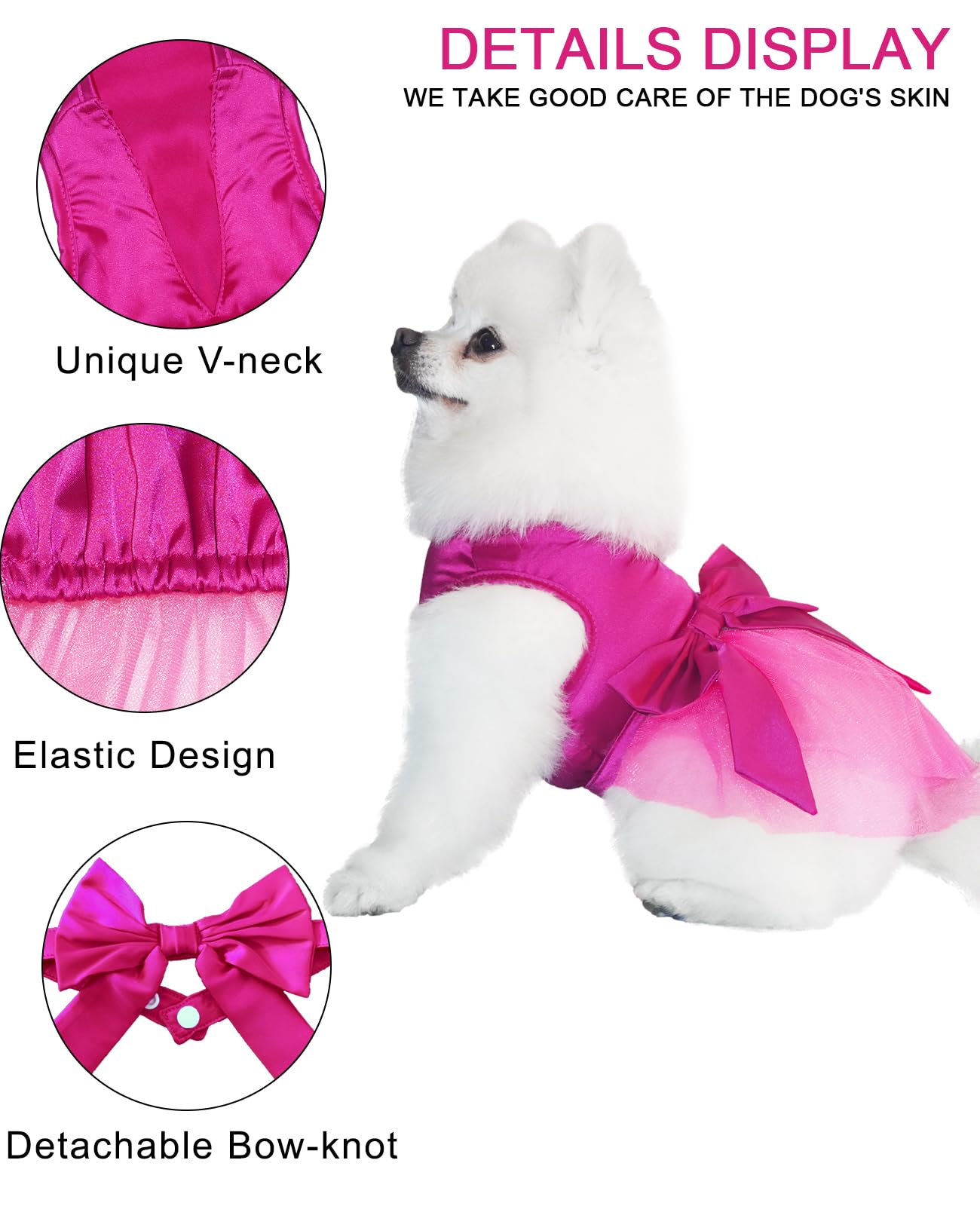 Topkins Girl Dog Dress - Summerprincess Silk Tulle Dress, Cute Dogdresses With Bow, Lace Pet Birthdaygown For Small Medium Dogs