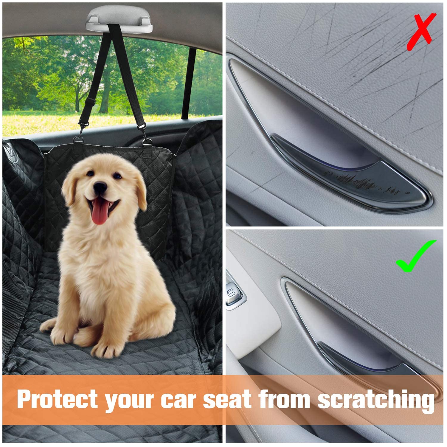 Peticon Dog Car Seat Cover With Mesh Window, 100% Waterproof Pet Seat Cover For Back Seat, Scratchproof Dog Hammock For Cars, Tr