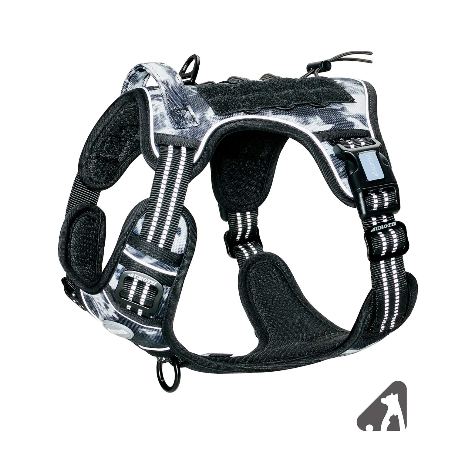 Auroth Tactical Dog Harness For Small Medium Large Dogs No Pull Adjustable Pet Harness Reflective K9 Working Training Easy Control Pet Vest Military Service Dog Harnesses (L, Black Ink)