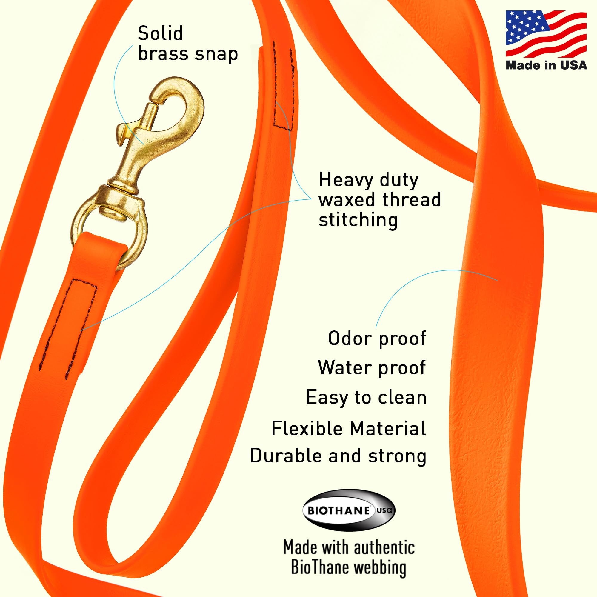 Viper Biothane Working Tracking Lead Leash Long Line For Dogs 2 Colors And 6 Sizes, 3/4' X 15Ft, Hunter Orange