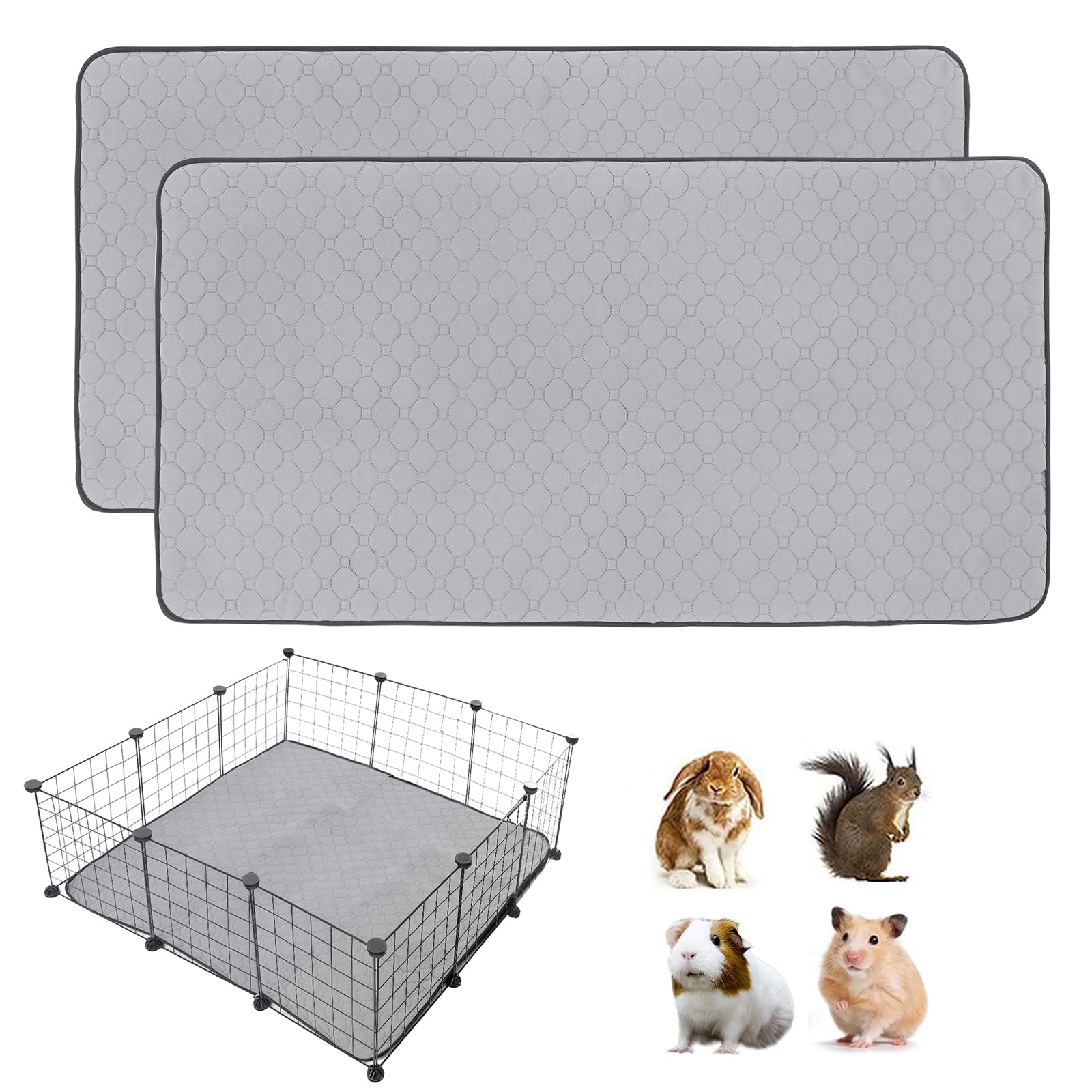 2 Pack Guinea Pig Cage Liners, 42'' X 42'' Washable Guinea Pig Pee Pads, Non Slip Reusable Super Absorbent Guinea Pig Training M