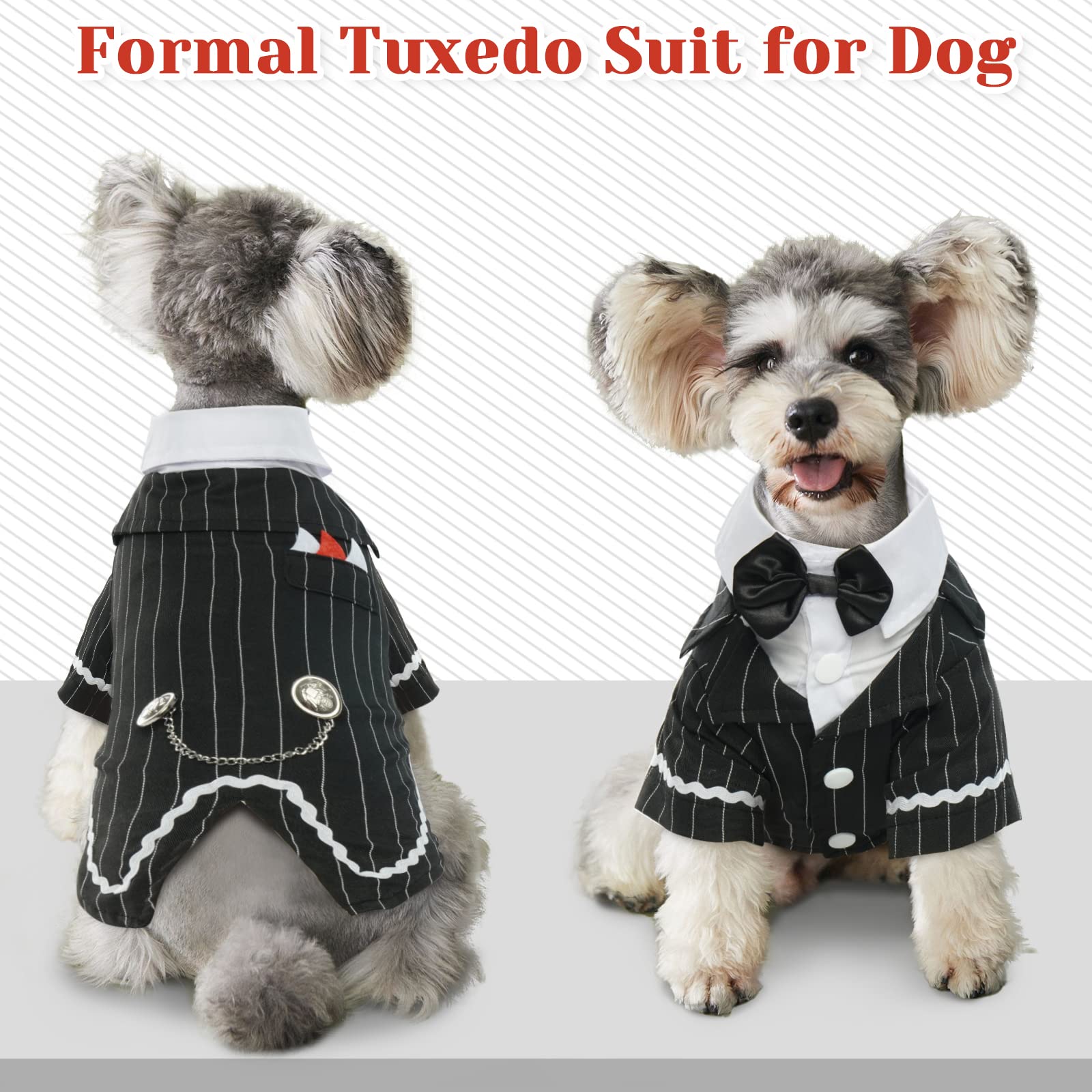 Dentrun Dog Stylish Suit Bow Tie Costume, Puppy Tuxedo Wedding Halloween Birthday Cosplay Shirt, Pet Formal Clothes For Small Me