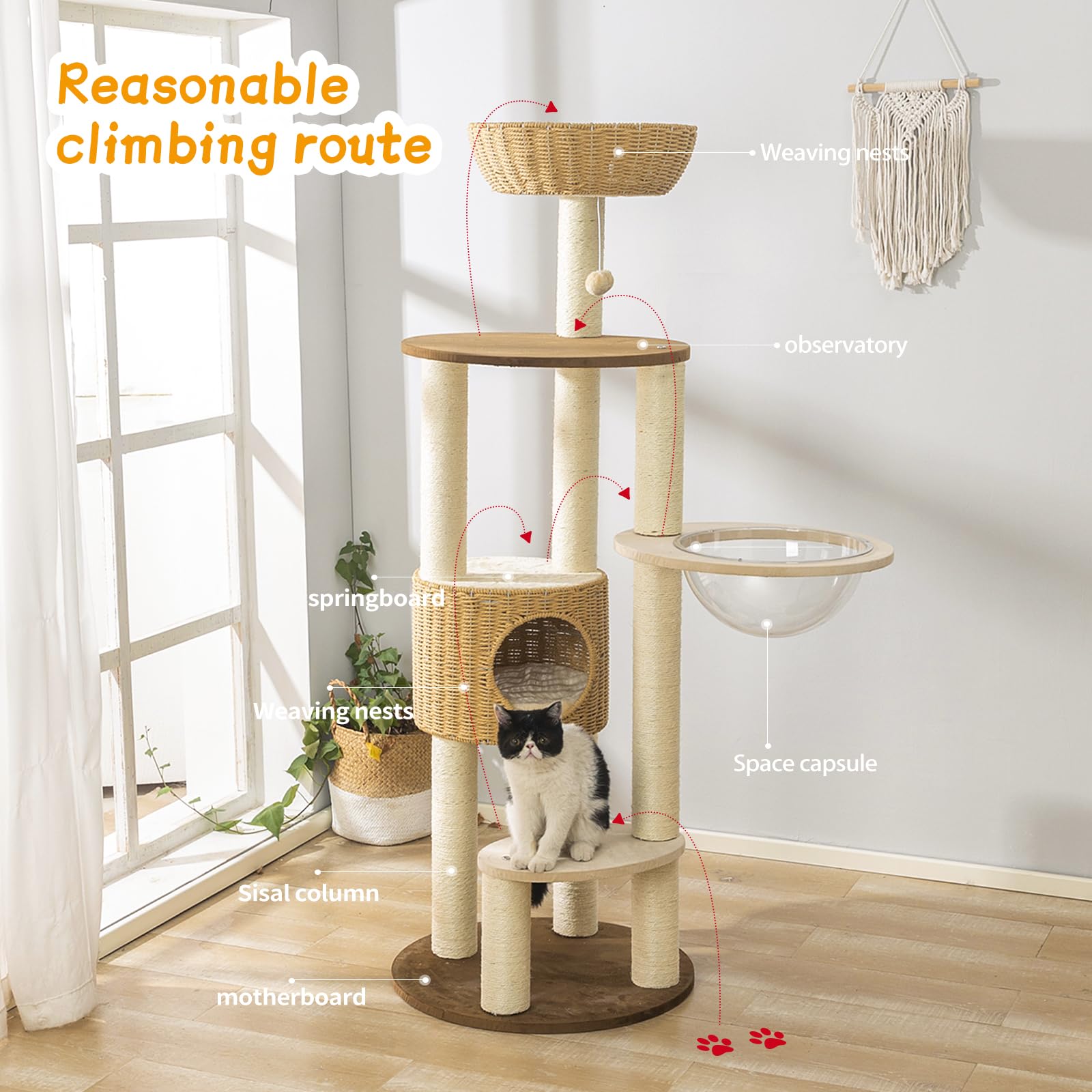 2025 Modern Cat Tree Tower For Large Cats, Advanced Space Module Cat'S Nest, Hand Woven Multilevel Huge Paws Pals Tree, 7Cm Natu