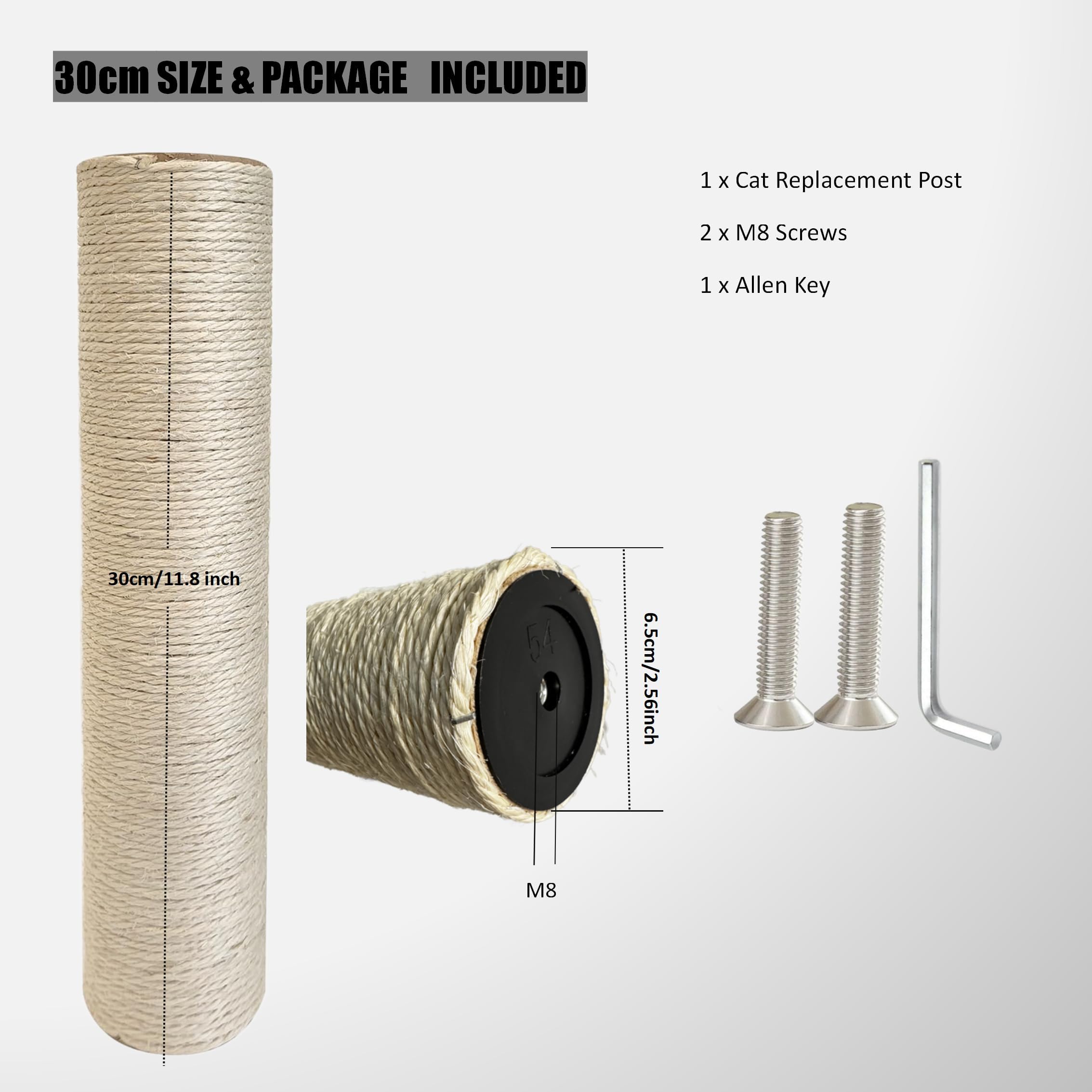 Cat Scratch Post, 8,11.8,15.7,19.6,31.5Inch Sisal Pole Cat Tree Replacement Post With M8 Screws, Indoor Cat Tower Spare Furnitur
