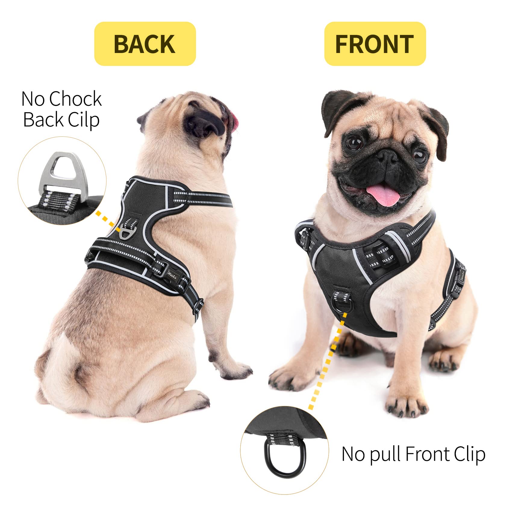 Heele Dog Harness Dog Harness Small Dog No Pull Harness With Soft Handle Reflective Harness Adjustable, Black, S