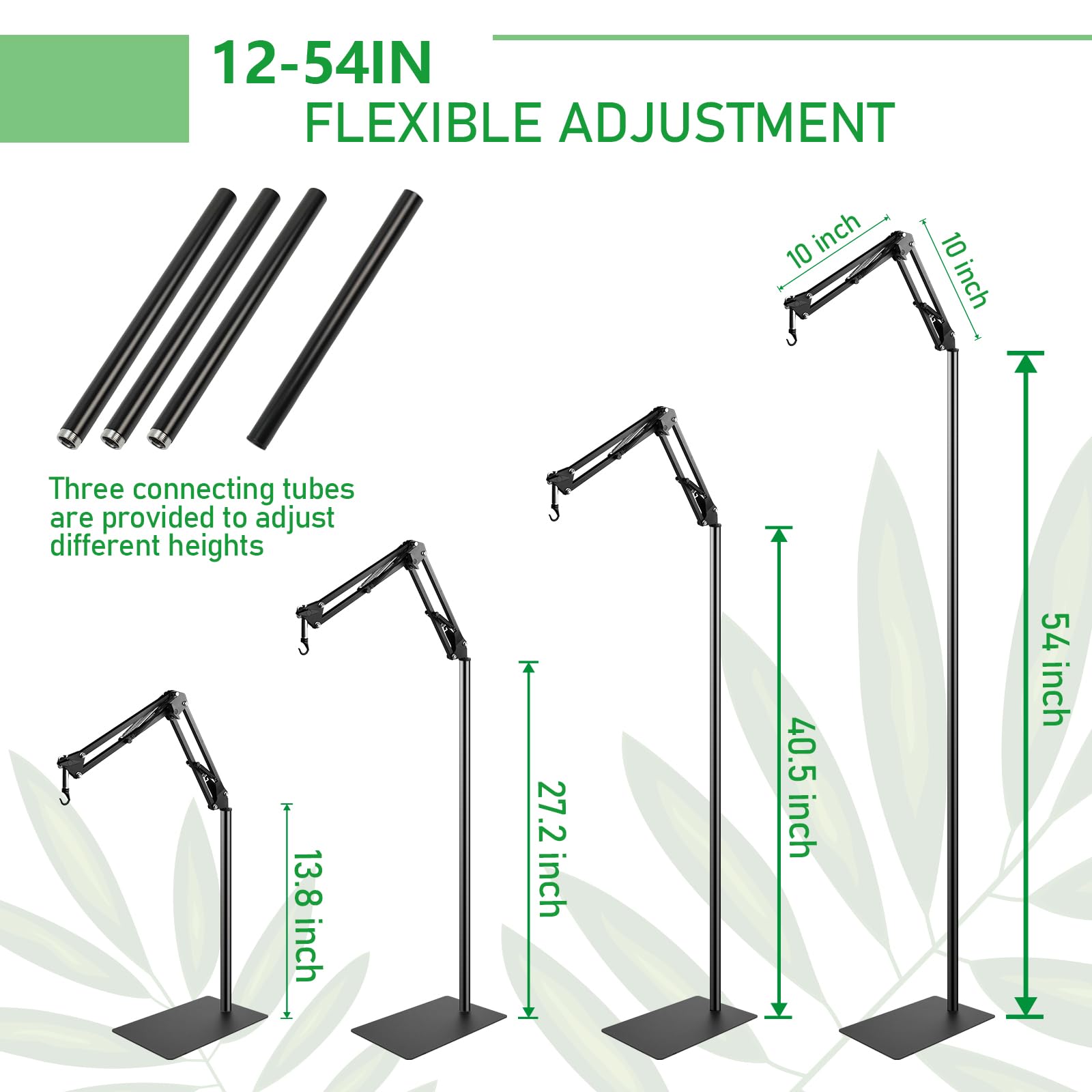 Betazooer 360 Adjustable Reptile Lamp Stand | Heavy Duty Metal Heat Lamp Holder (12-54In) For Bearded Dragons, Snake Tanks | 180