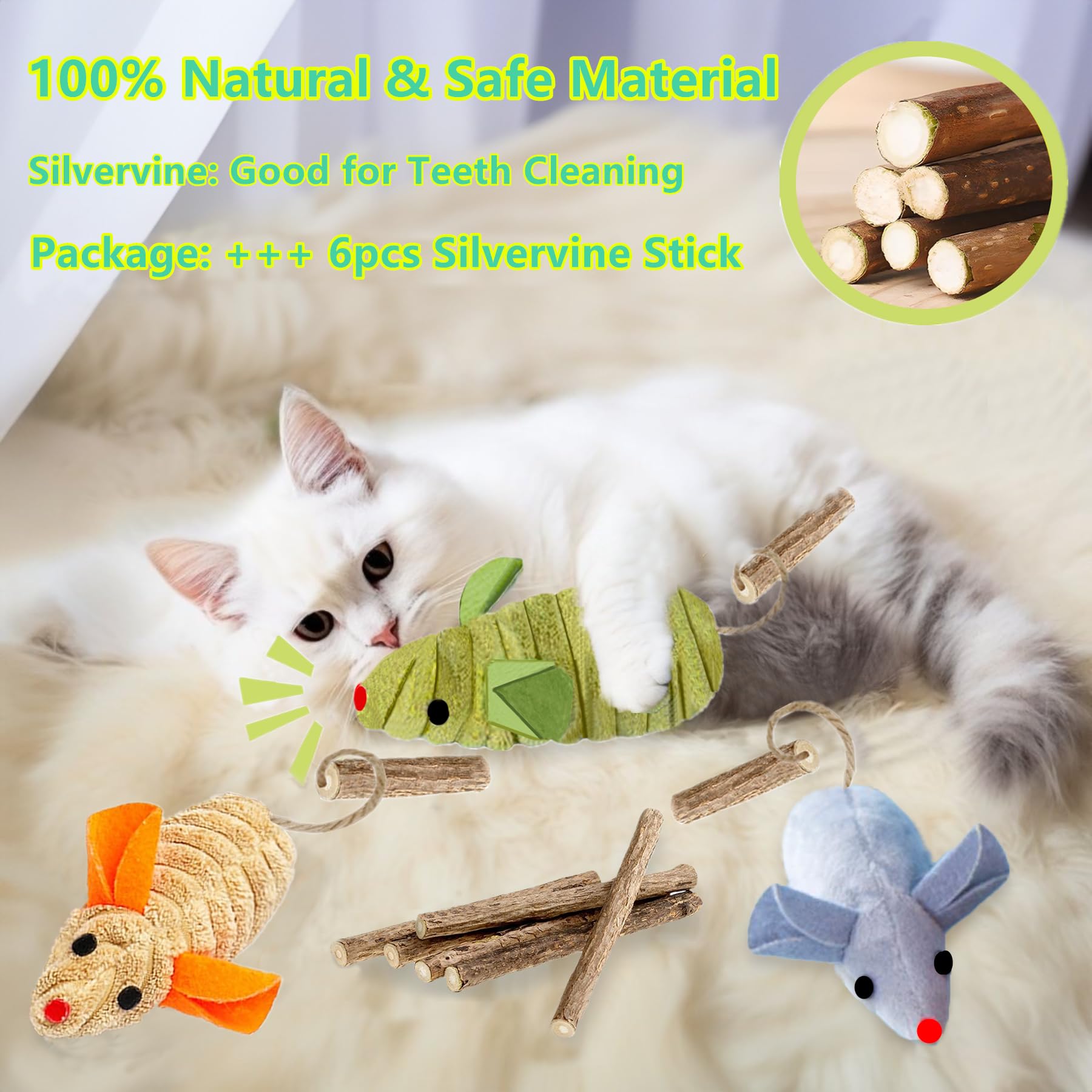 Grembeb Cat Toys, 3 Mice Catnip Toy Crinkle Sound For Indoor Cat With Silvervine Chew Stick For Dental Chirping Mouse Plush Kitt