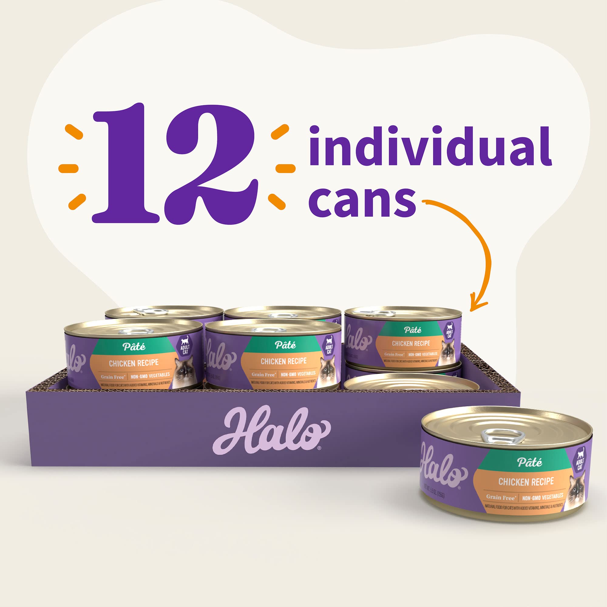 Halo Wet Cat Food Whole Chicken Recipe, Grain Free Pate, 5.5 Oz Can (Pack of 12)