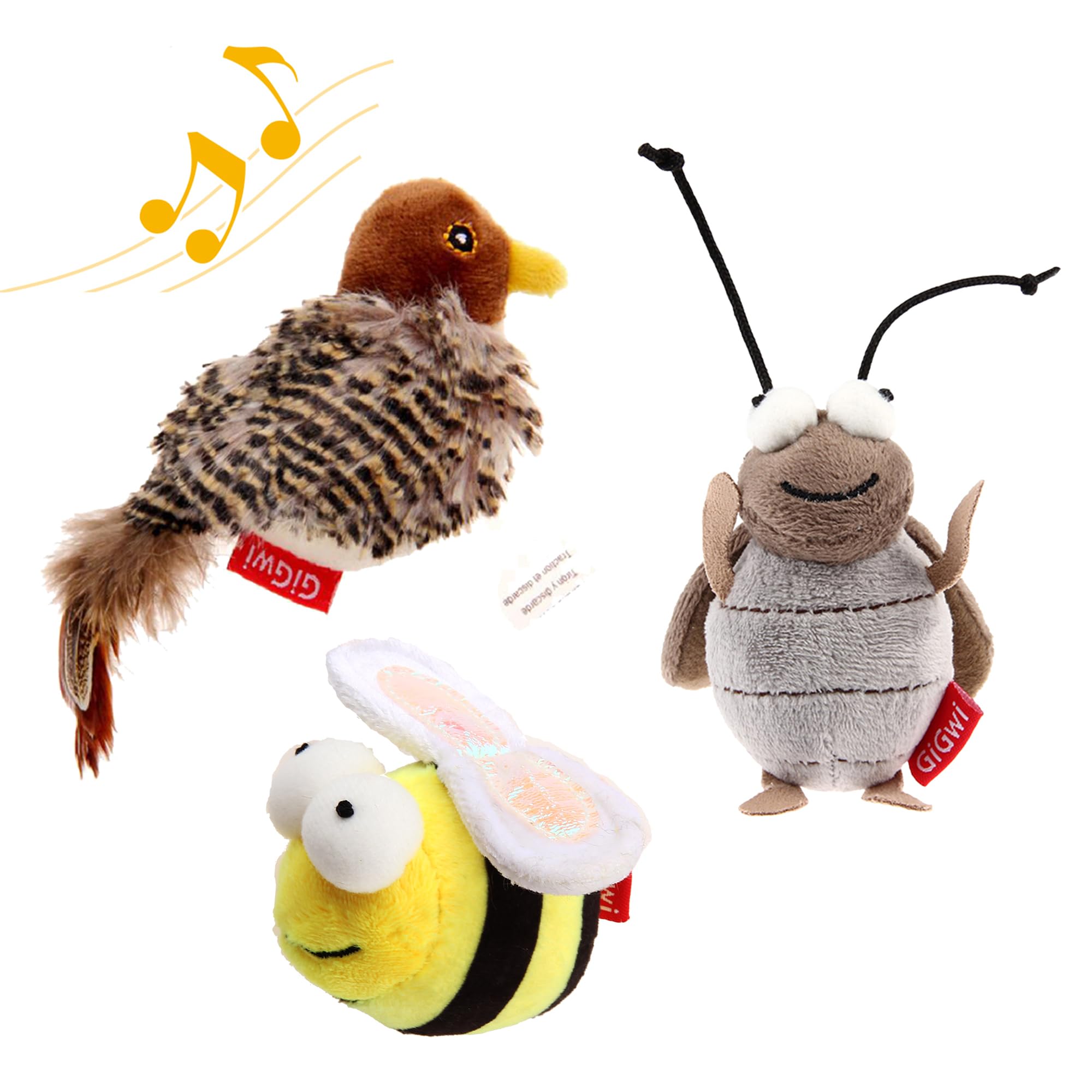 Gigwi Automatic Cat Toys Pack - Interactive Electronic Squeaky Animals, Plush Toys For Indoor Cats To Play Alone, 3 Pcs