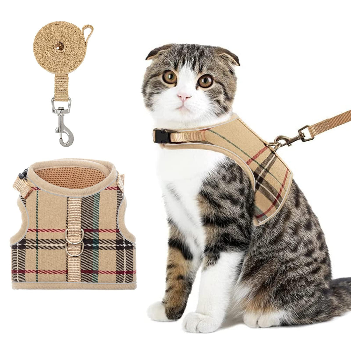 Bingpet Cat Harness And Leash Escape Proof - Soft And Air-Mesh Kitten Travel Walking Harness - Vest Harness For Small Medium Lar