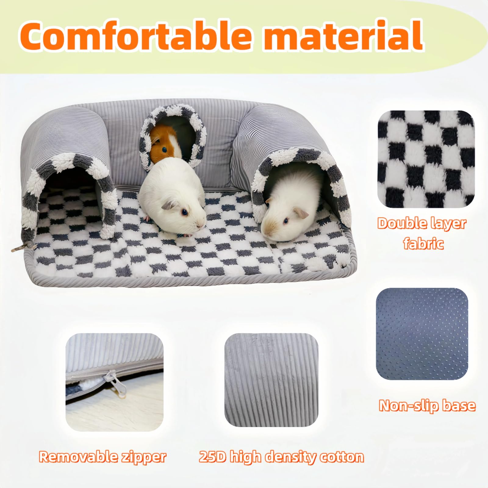 Lfokd Guinea Pig Hideout Tunnel With Warm Bed For Bunny 3 Cave Small Animal Tunnel Toy Cages Grey