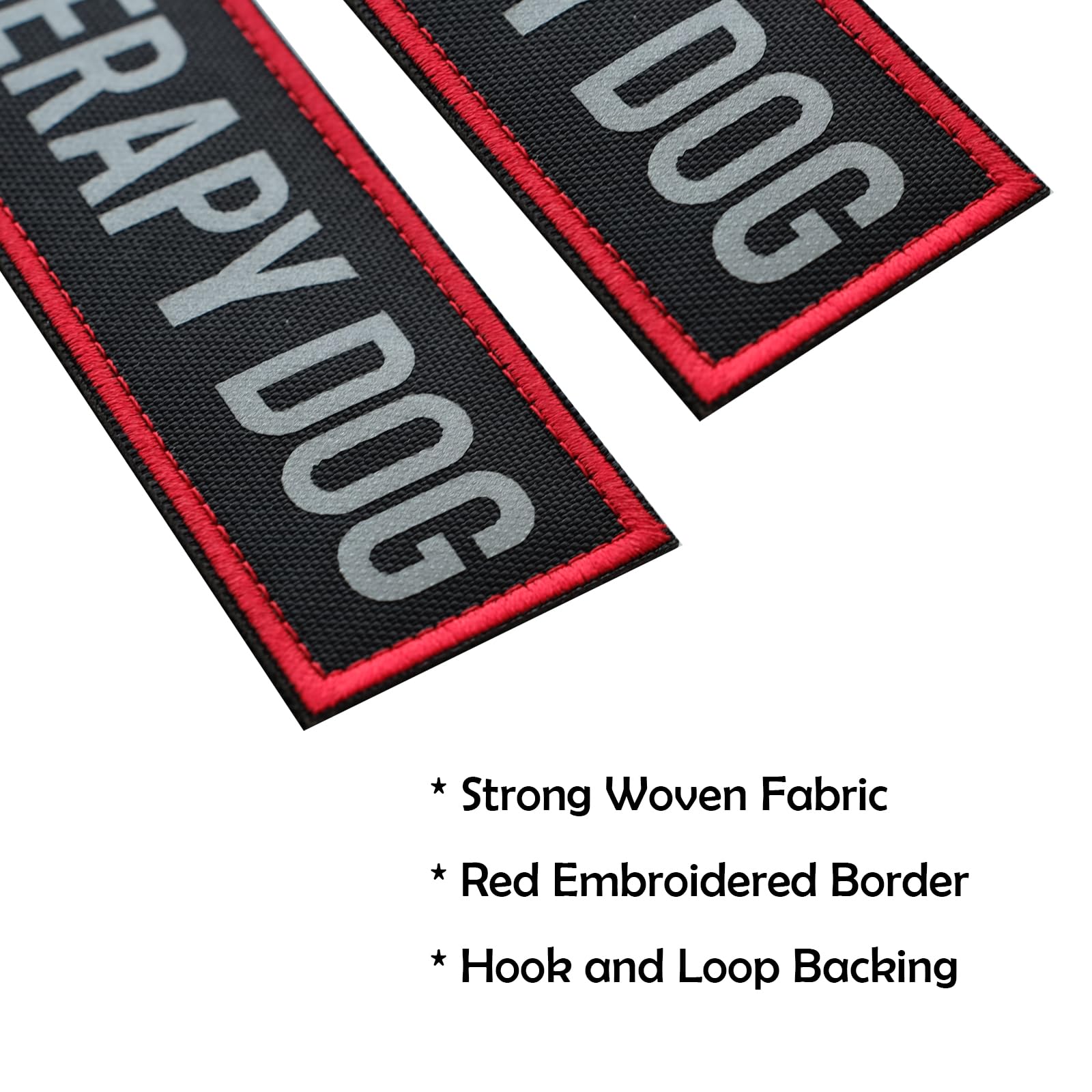 FITZNORA 2 Pcs Reflective Therapy Dog Patch Set with Hook and Loop Fastener, Embroidered Border with Printed Letters Patch for D