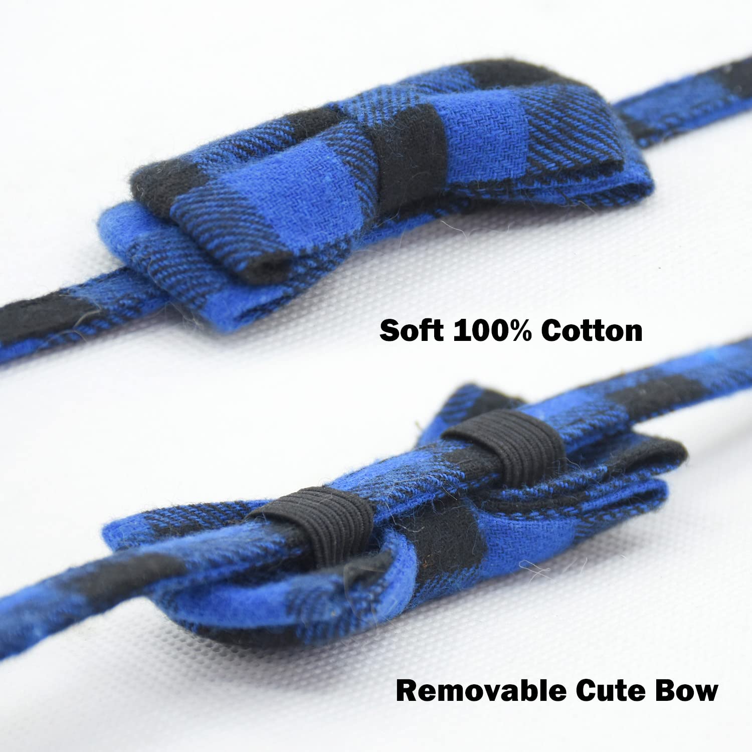 Cat Collar Breakaway With Bell And Bow Tie, Plaid Design Adjustable Safety Kitty Kitten Collars(6.8-10.8In) (Blue Plaid 3)