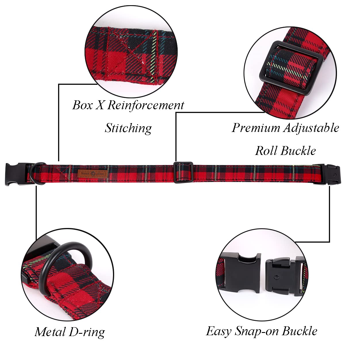 Lionet Paws Christmas Dog Collar With Flower, Dog Flower Collar With Metal Buckle For Dogs, Adjustable Comfortable Dog Collar Girl Gift, Xl, Neck 16-26 In