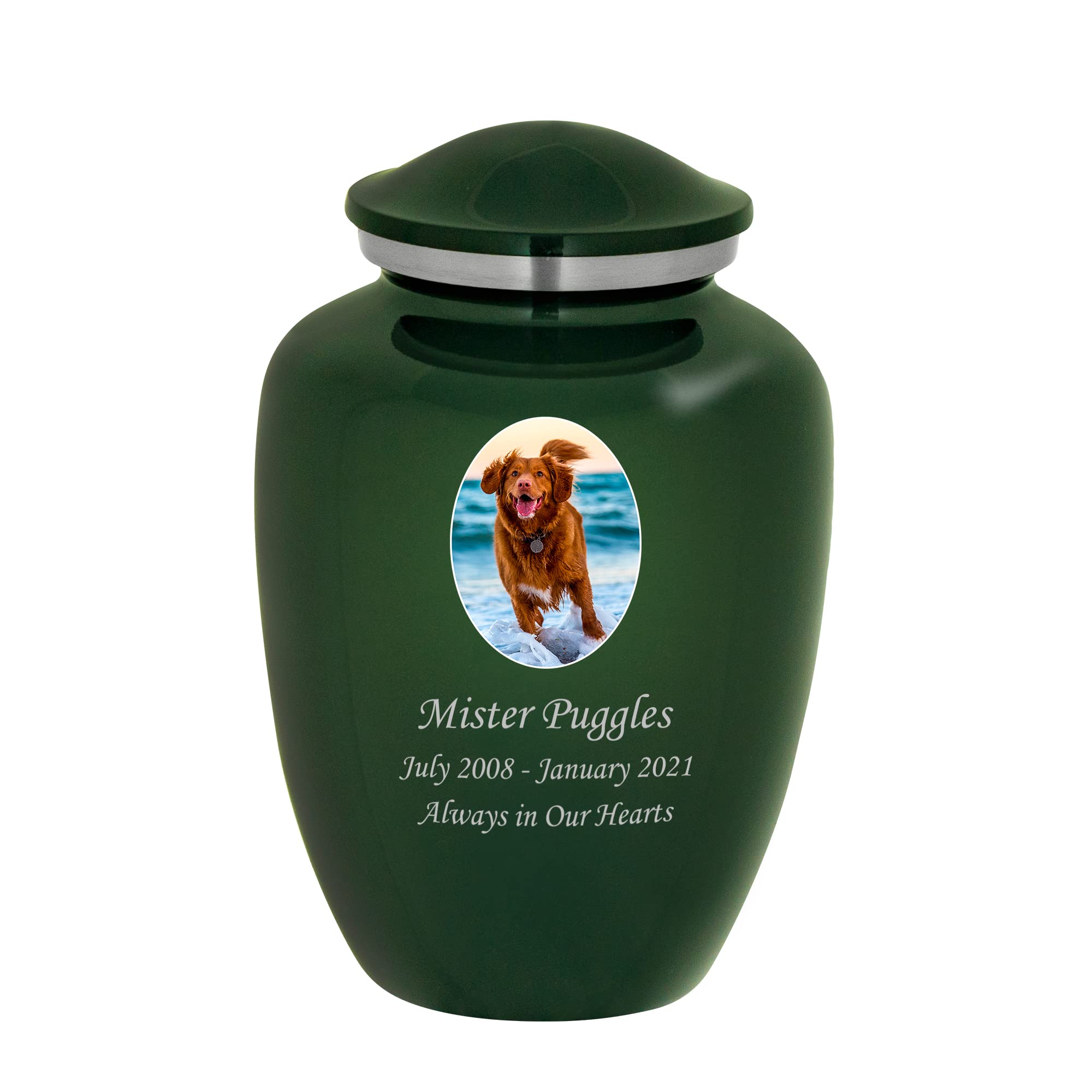 Mainely Urns Homage Large Custom Photo Pet Cremation Urn For Pet Ashes - Vase Style Pet Urn - 200 Cubic Inch Capacity -Personali