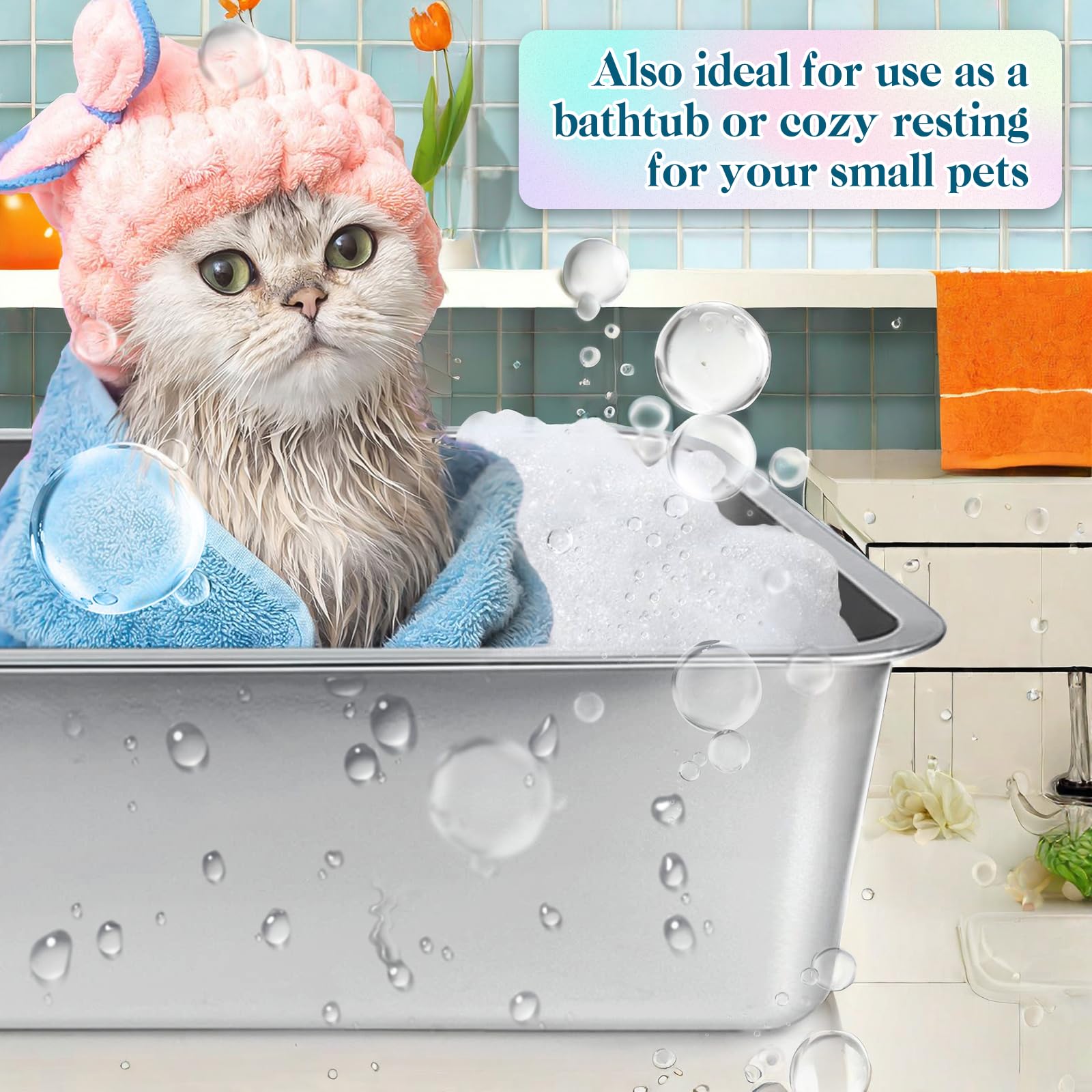 Yoiles Stainless Steel Cat Litter Box With High Sides, Extra Large Open Metal Litter Pan, Easy To Clean, Rust Proof, Non Stick,