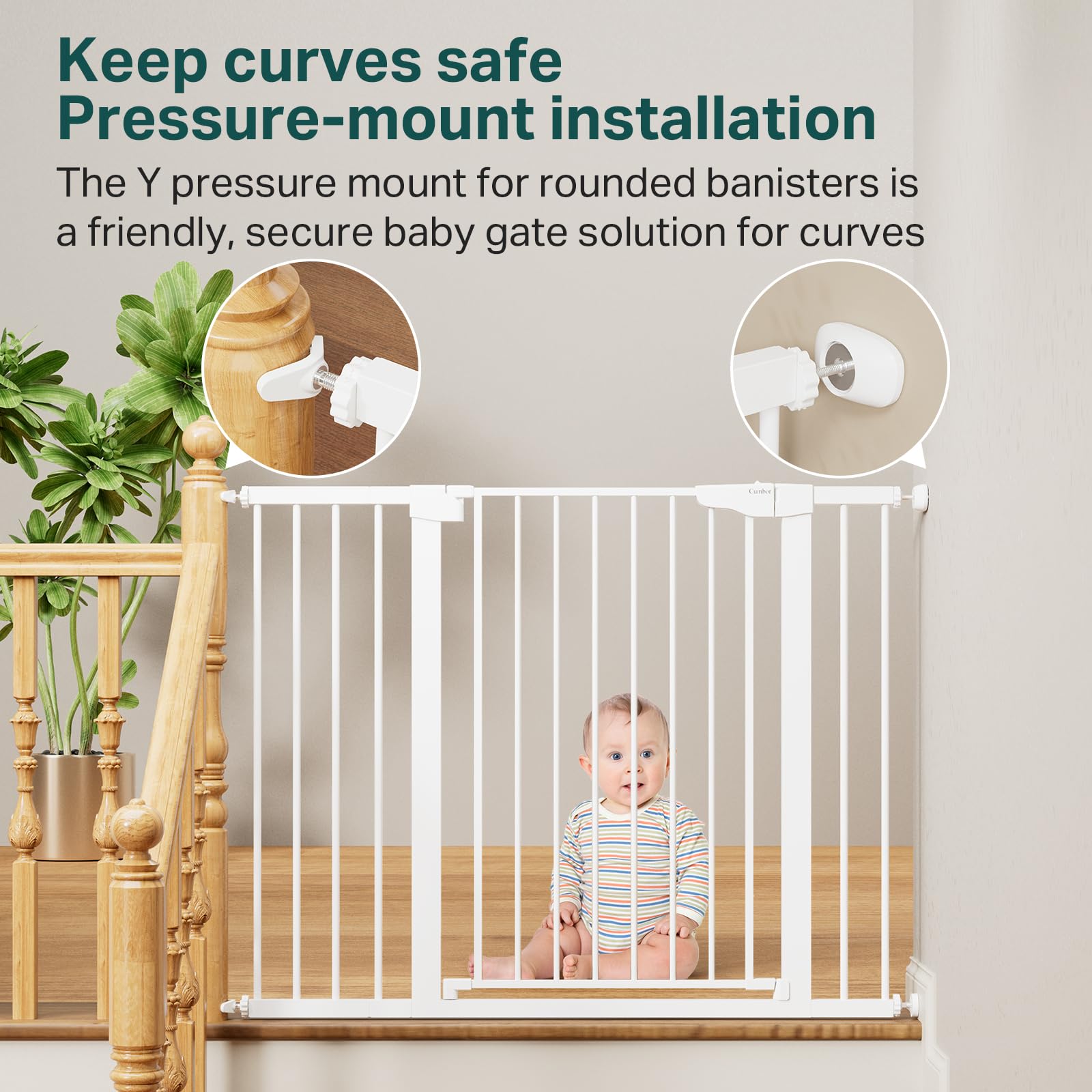 Cumbor 36' Extra Tall Baby Gate For Stairs, 29.7-48' Wide Dog Gates For Doorways, Auto Close Safety Gate For Babies And Pets, Easy Install, Pressure Mounted, Fits Doorways, Stairs, Entryways, White