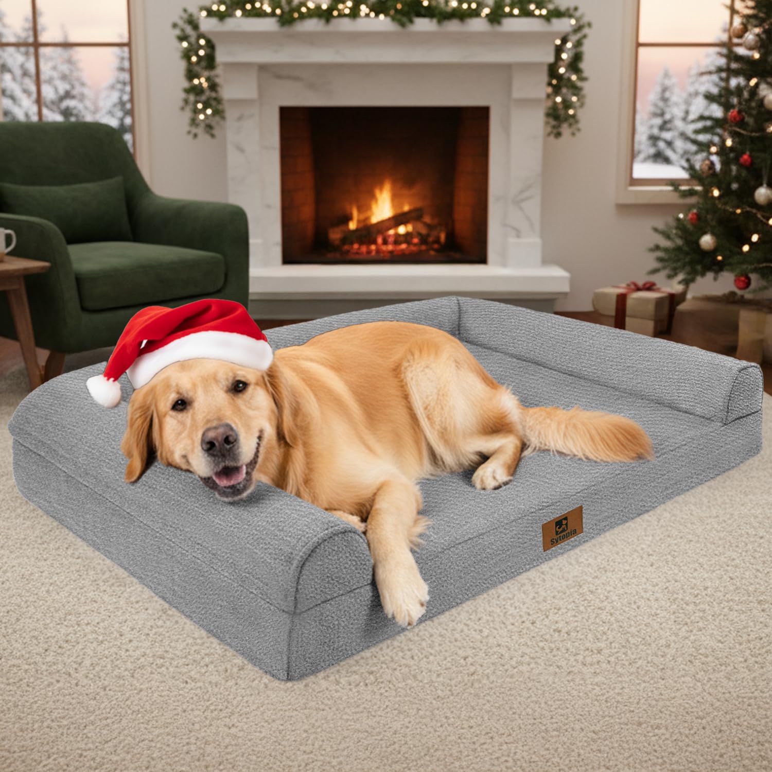 Sytopia 42 Inch Indestructible Dog Beds for Large Dogs, Big Chew Proof Orthopedic Egg Crate Foam Pet Bed with Washable Removable