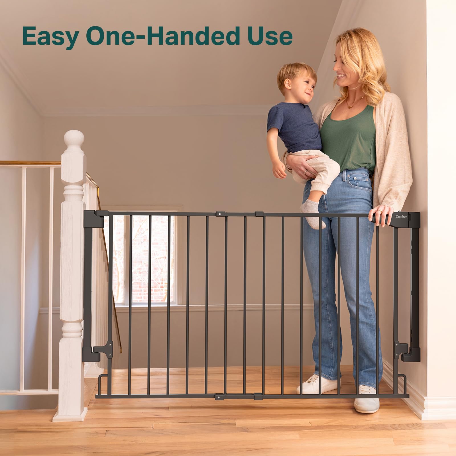 Cumbor Expandable 31.6-48 Baby Gate for Stairs, Wall-Mounted, 2-in-1 No Bottom Bar Dog Gate Indoor, Pet Gate for Doorways with L